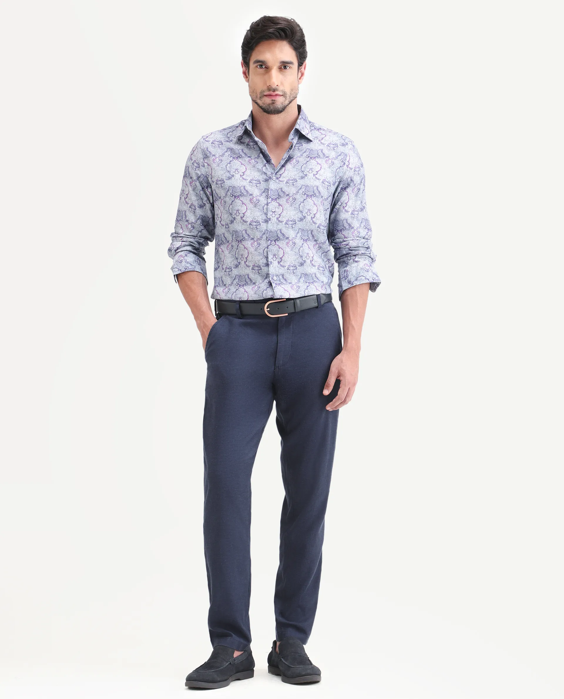 Rare Rabbit Men's Linol-T Navy Linen Blend Fabric Regular Fit Drawstring Plain Trouser - Image 4