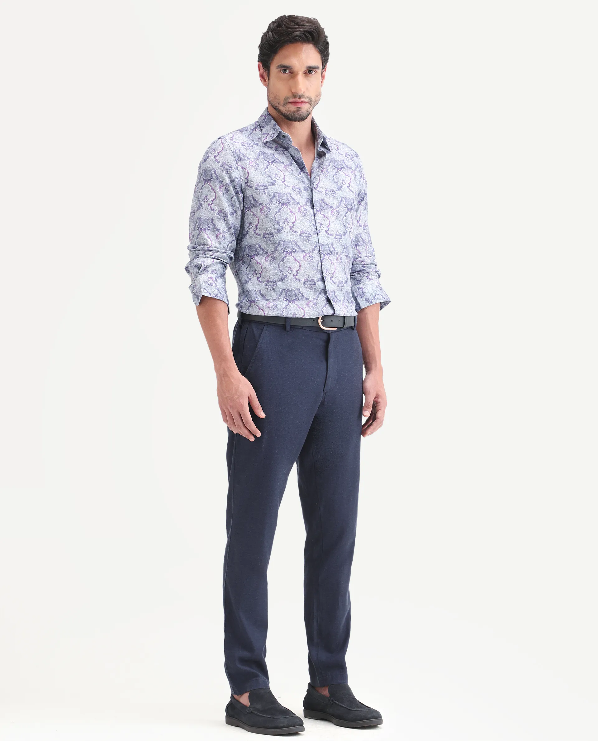 Rare Rabbit Men's Linol-T Navy Linen Blend Fabric Regular Fit Drawstring Plain Trouser - Image 5