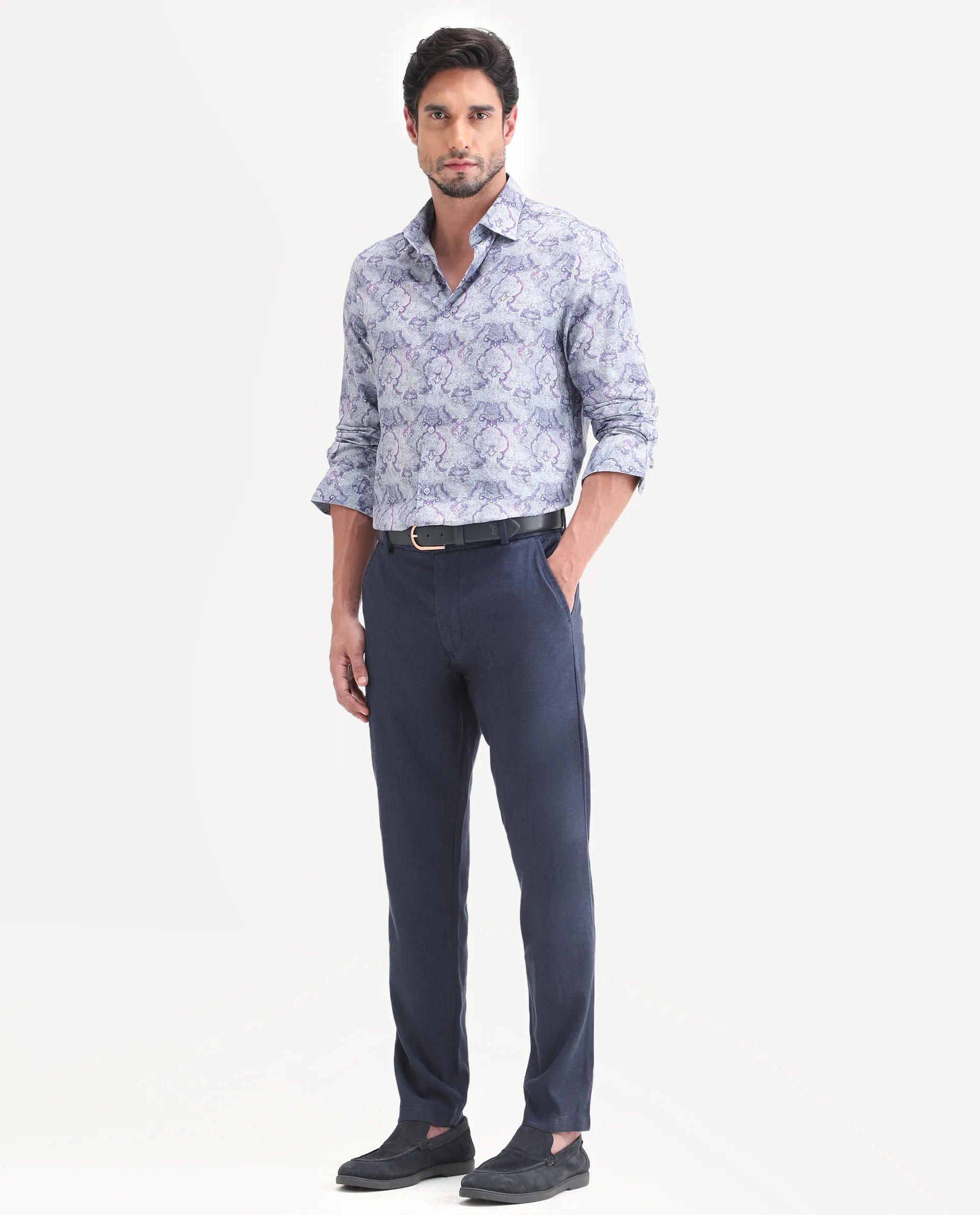 Rare Rabbit Men's Linol-T Navy Linen Blend Fabric Regular Fit Drawstring Plain Trouser - Image 6
