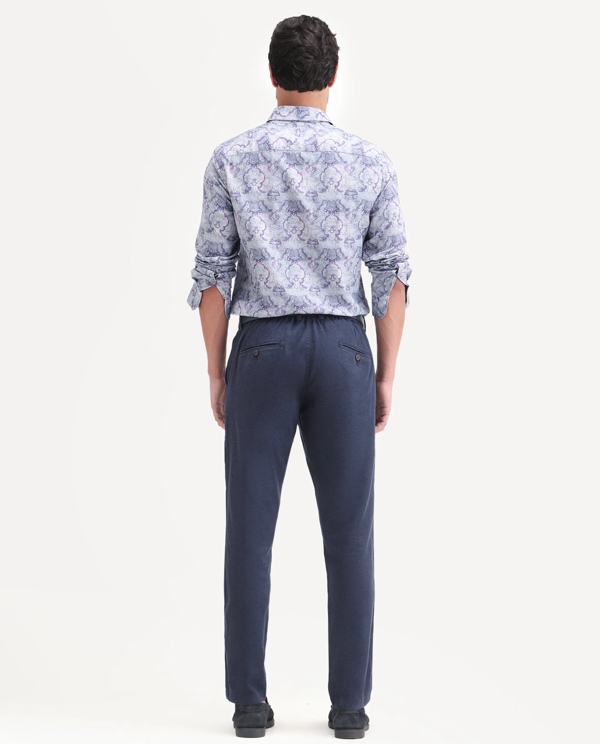 Rare Rabbit Men's Linol-T Navy Linen Blend Fabric Regular Fit Drawstring Plain Trouser - Image 7