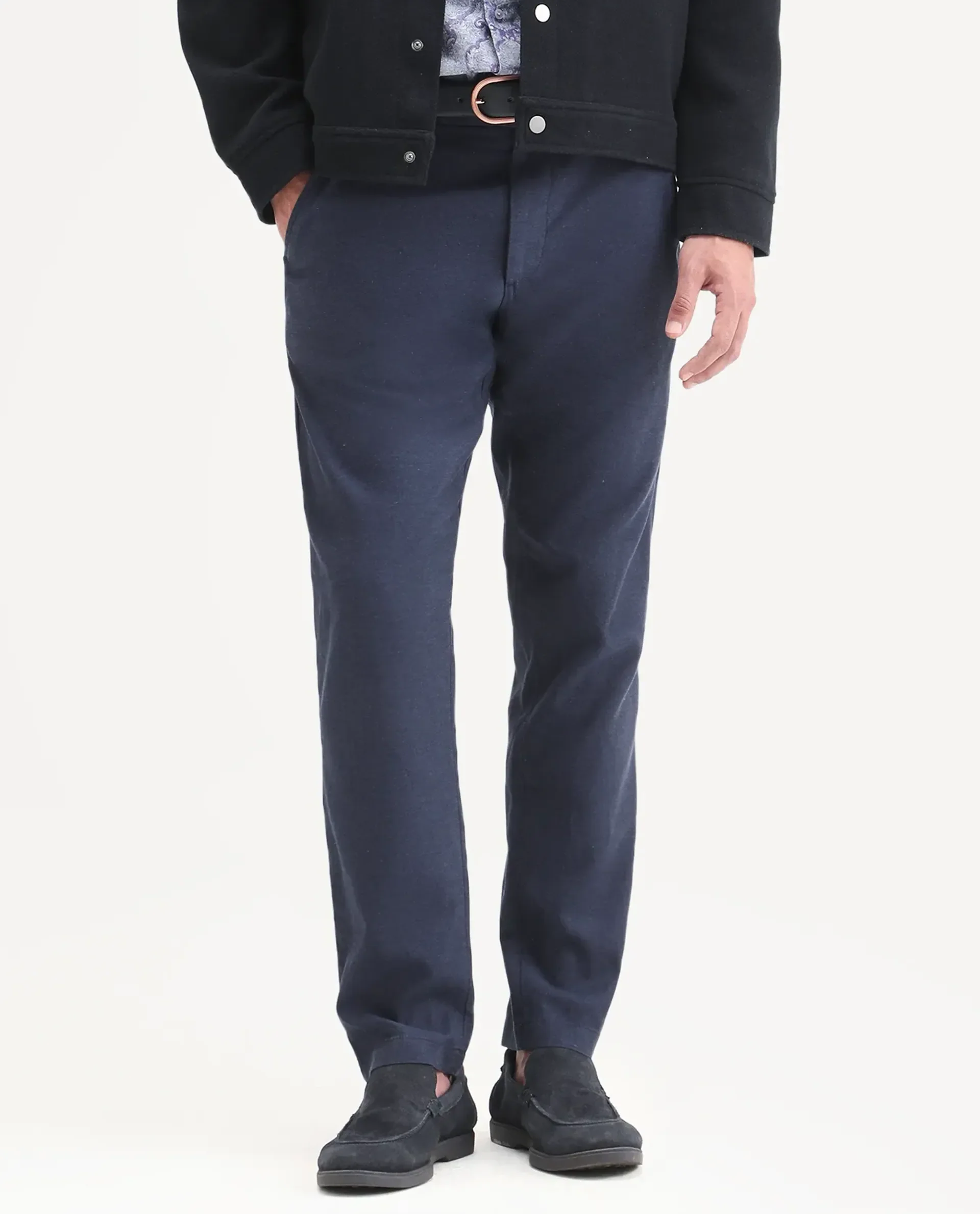 Rare Rabbit Men's Linol-T Navy Linen Blend Fabric Regular Fit Drawstring Plain Trouser - Image 8