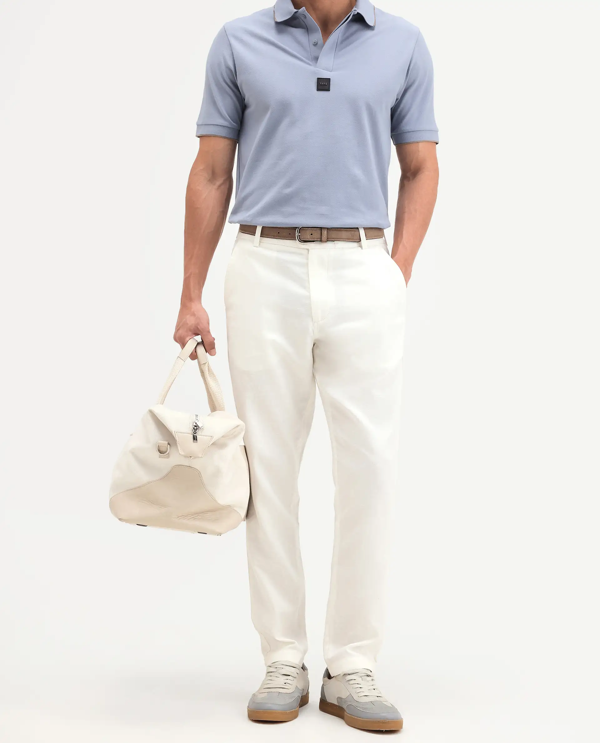 Rare Rabbit Men's Linol-T Off White Lyocell Fabric Regular Fit Drawstring Plain Trouser - Image 2