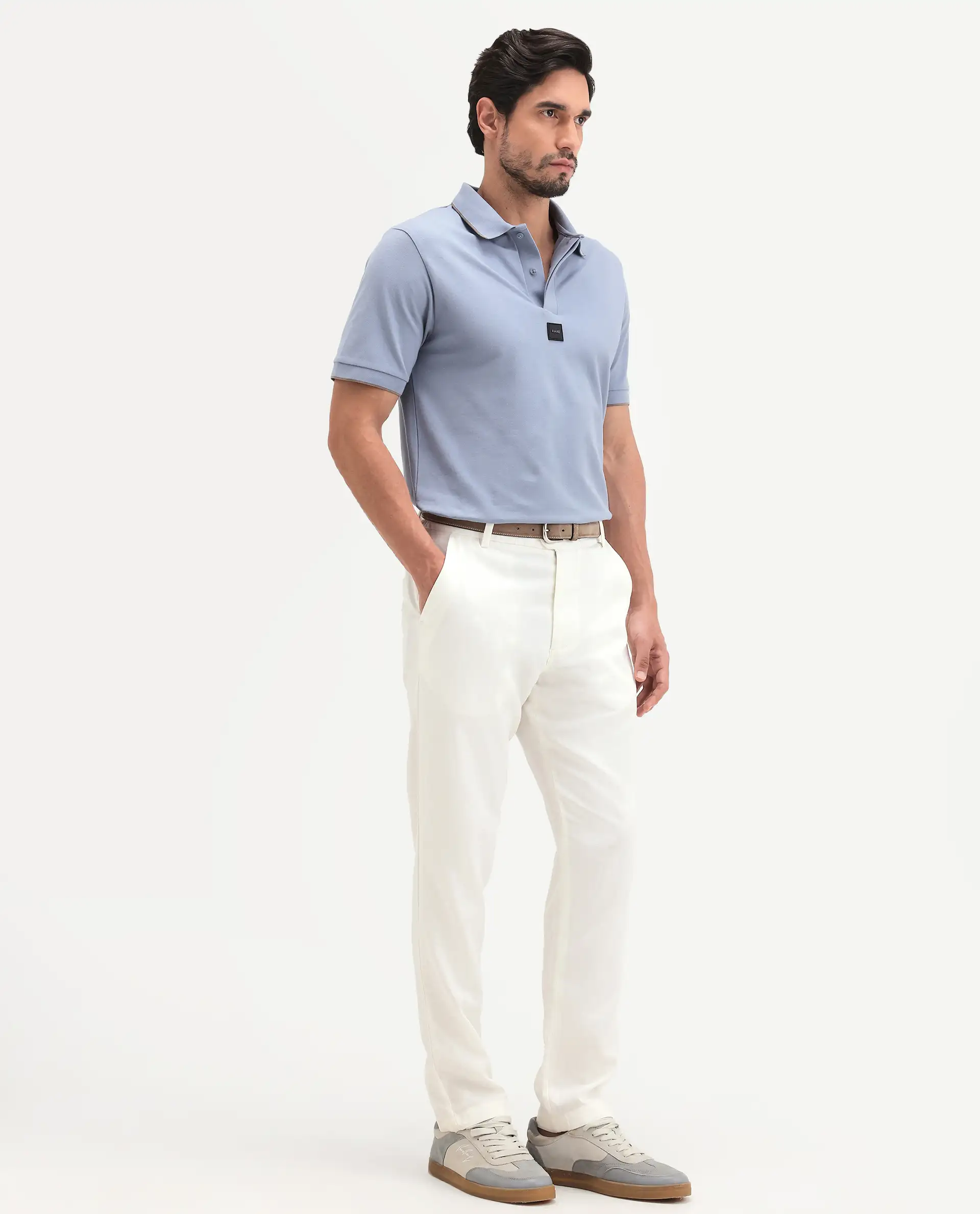 Rare Rabbit Men's Linol-T Off White Lyocell Fabric Regular Fit Drawstring Plain Trouser - Image 5