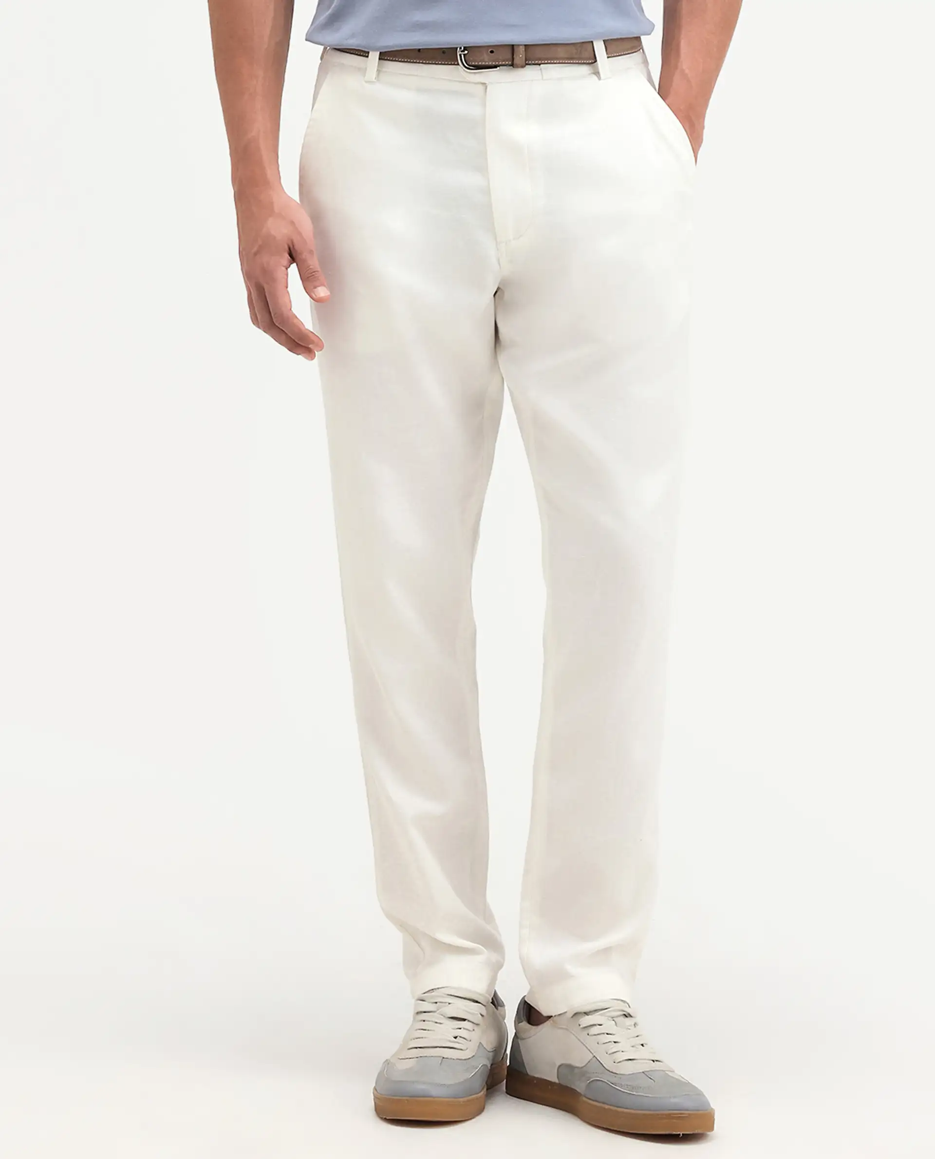 Rare Rabbit Men's Linol-T Off White Lyocell Fabric Regular Fit Drawstring Plain Trouser - Image 8