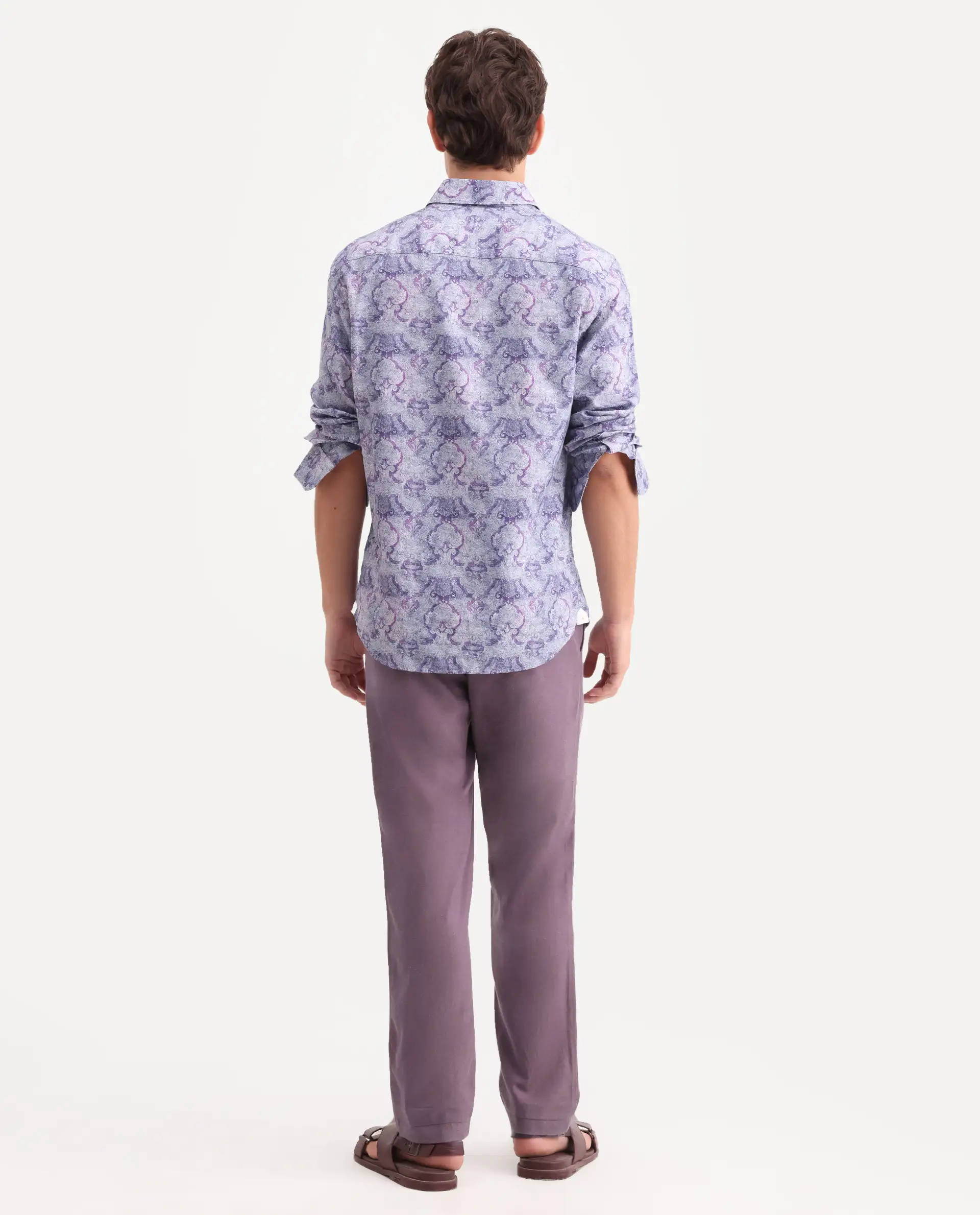 Rare Rabbit Men's Linol-T Purple Linen Blend Fabric Regular Fit Drawstring Plain Trouser - Image 7