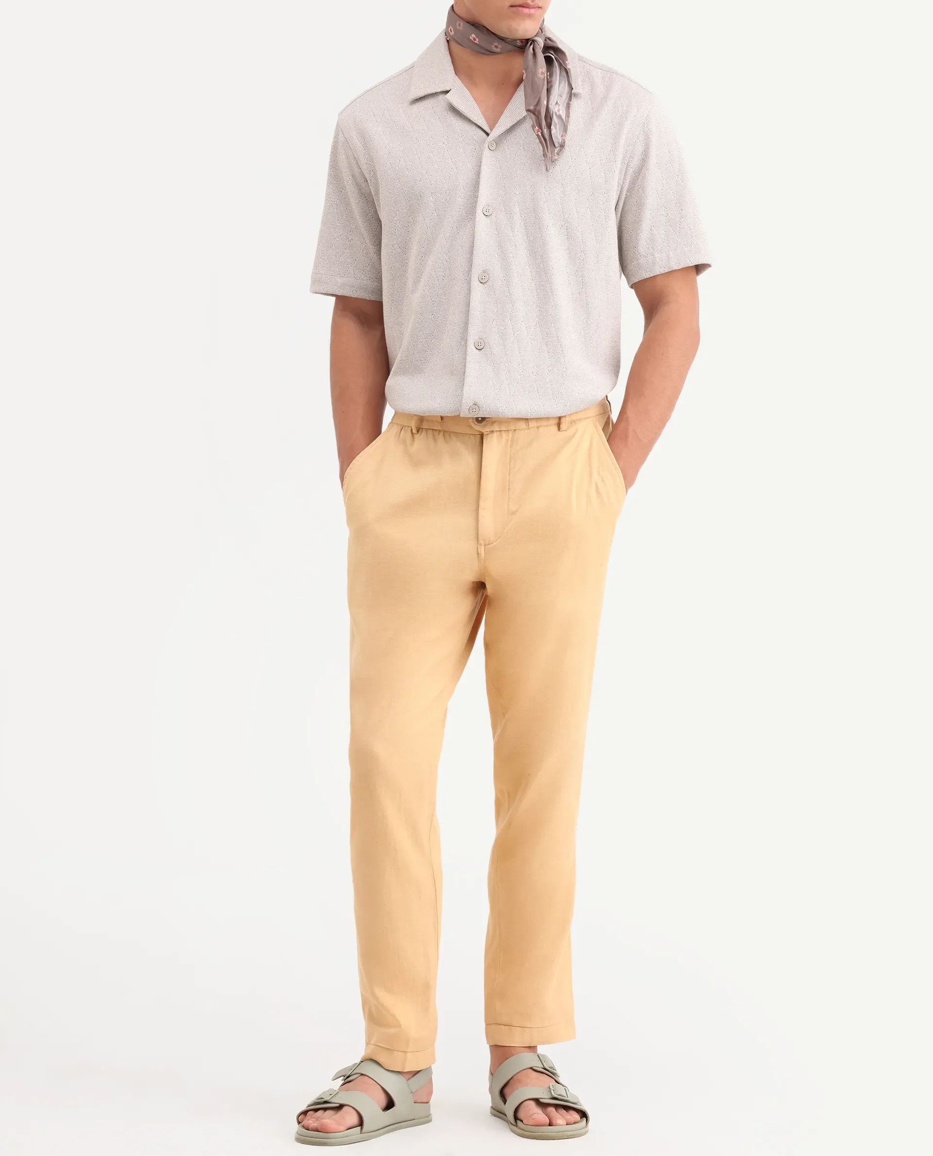 Rare Rabbit Men's Linol-T Yellow Linen Blend Fabric Regular Fit Drawstring Plain Trouser - Image 2