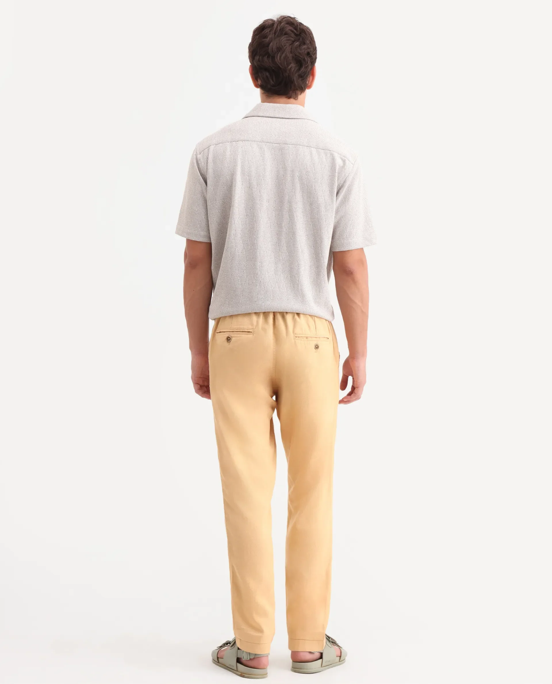 Rare Rabbit Men's Linol-T Yellow Linen Blend Fabric Regular Fit Drawstring Plain Trouser - Image 4