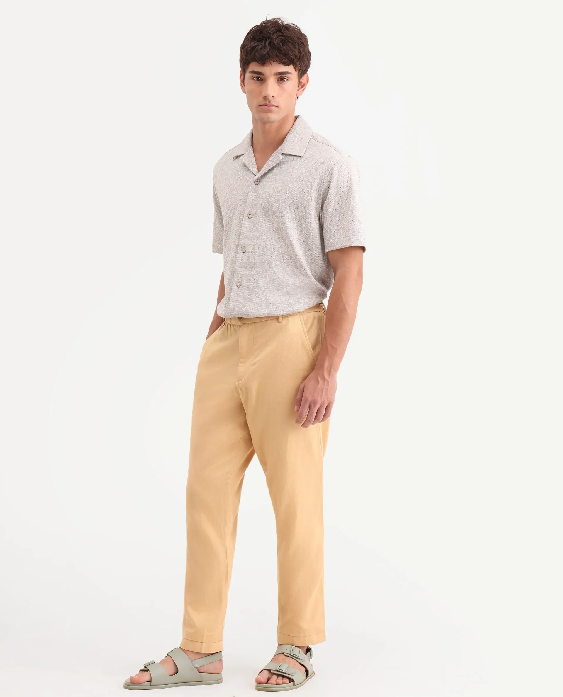 Rare Rabbit Men's Linol-T Yellow Linen Blend Fabric Regular Fit Drawstring Plain Trouser - Image 7
