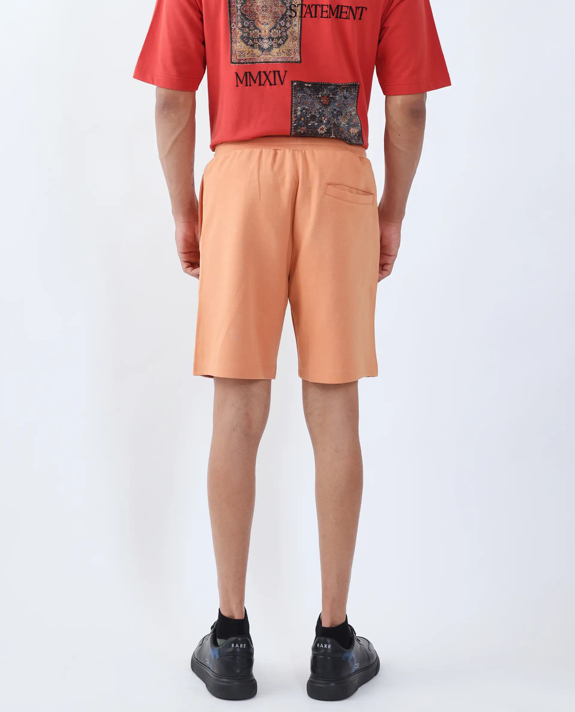Rare Rabbit Men's Linor Dark Orange Cotton Blend Plain Regular Fit Shorts - Image 4