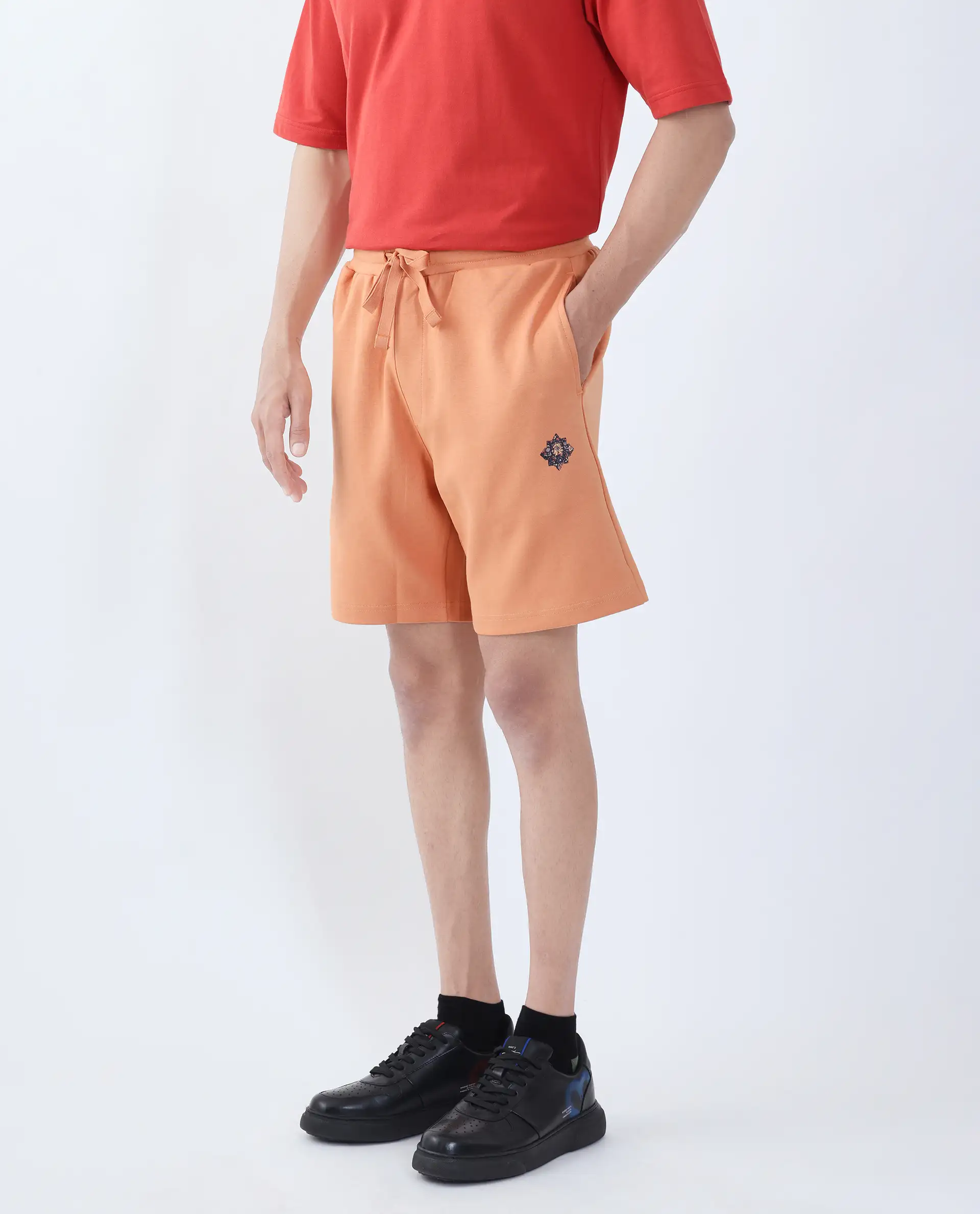 Rare Rabbit Men's Linor Dark Orange Cotton Blend Plain Regular Fit Shorts - Image 5