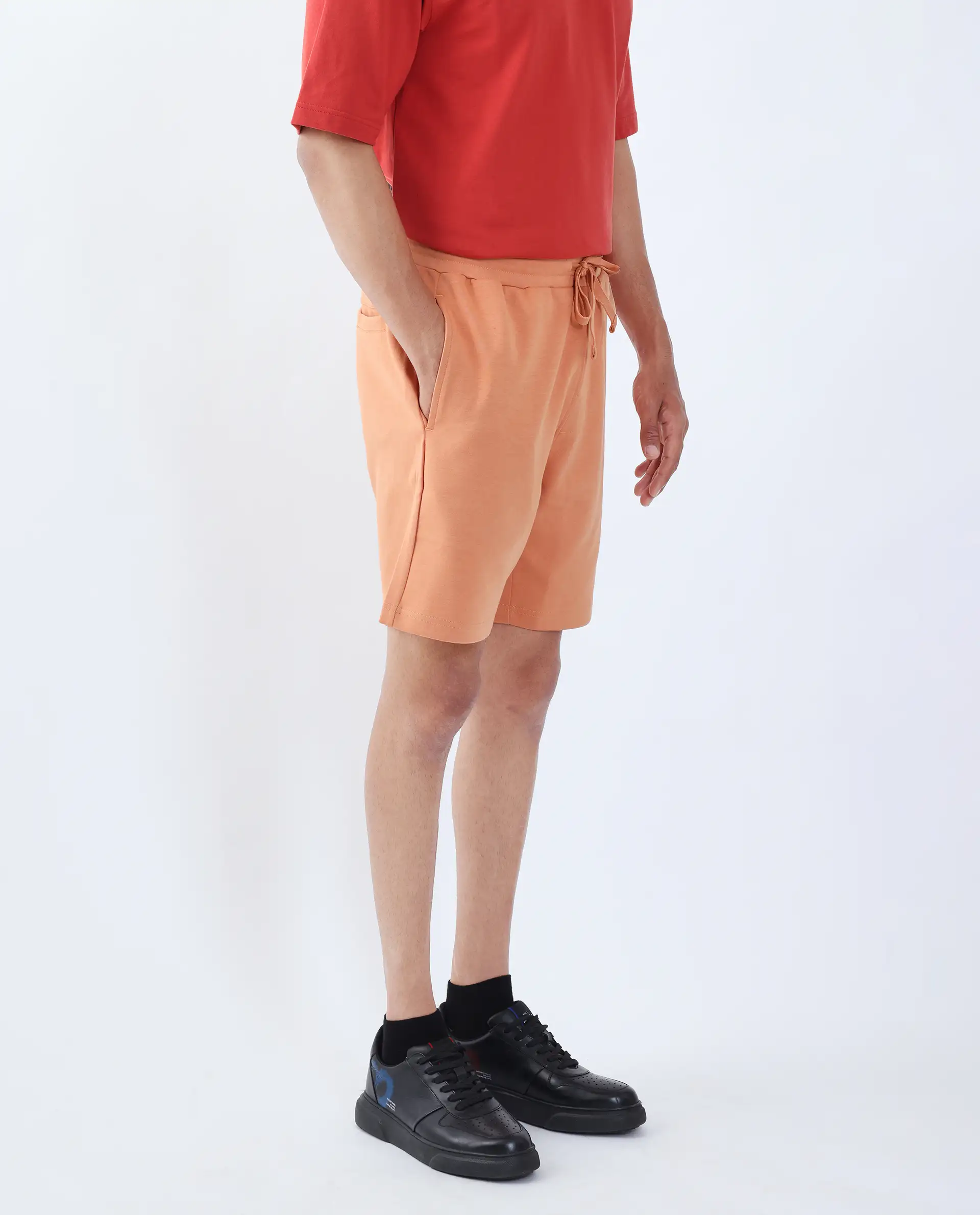 Rare Rabbit Men's Linor Dark Orange Cotton Blend Plain Regular Fit Shorts - Image 6