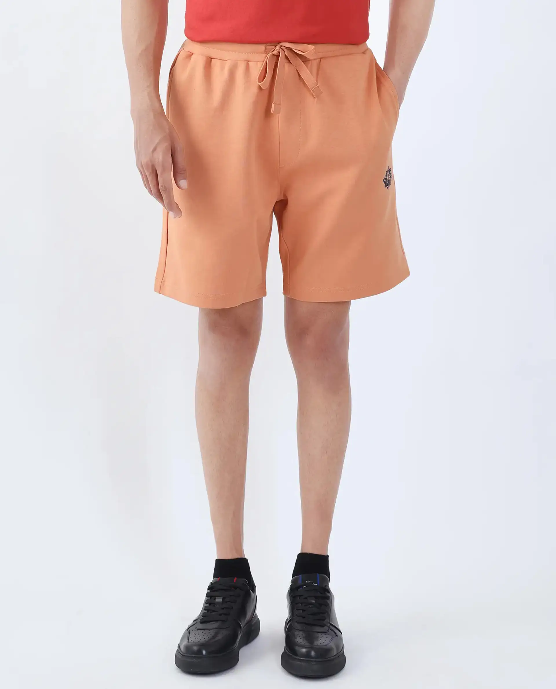 Rare Rabbit Men's Linor Dark Orange Cotton Blend Plain Regular Fit Shorts - Image 9