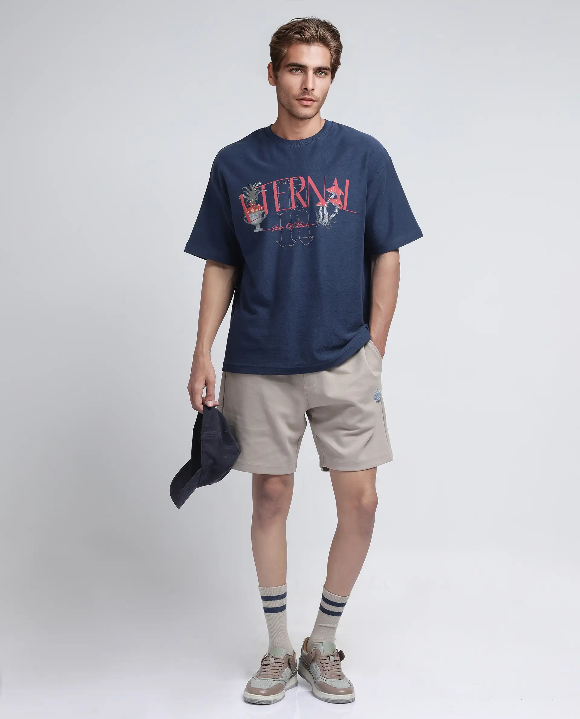 Rare Rabbit Men's Linor Beige Cotton Blend Plain Relaxed Fit Shorts