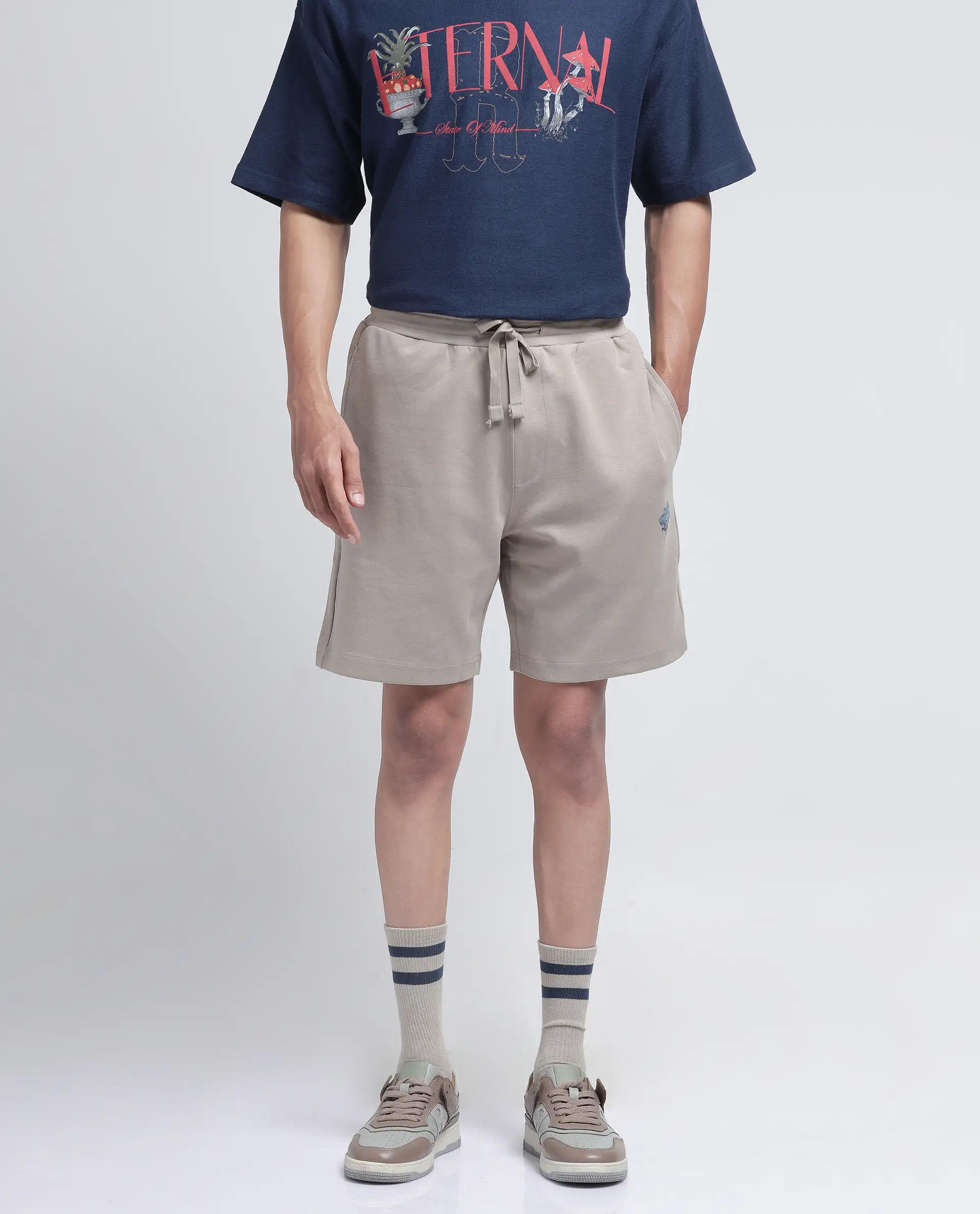 Rare Rabbit Men's Linor Beige Cotton Blend Plain Relaxed Fit Shorts - Image 2