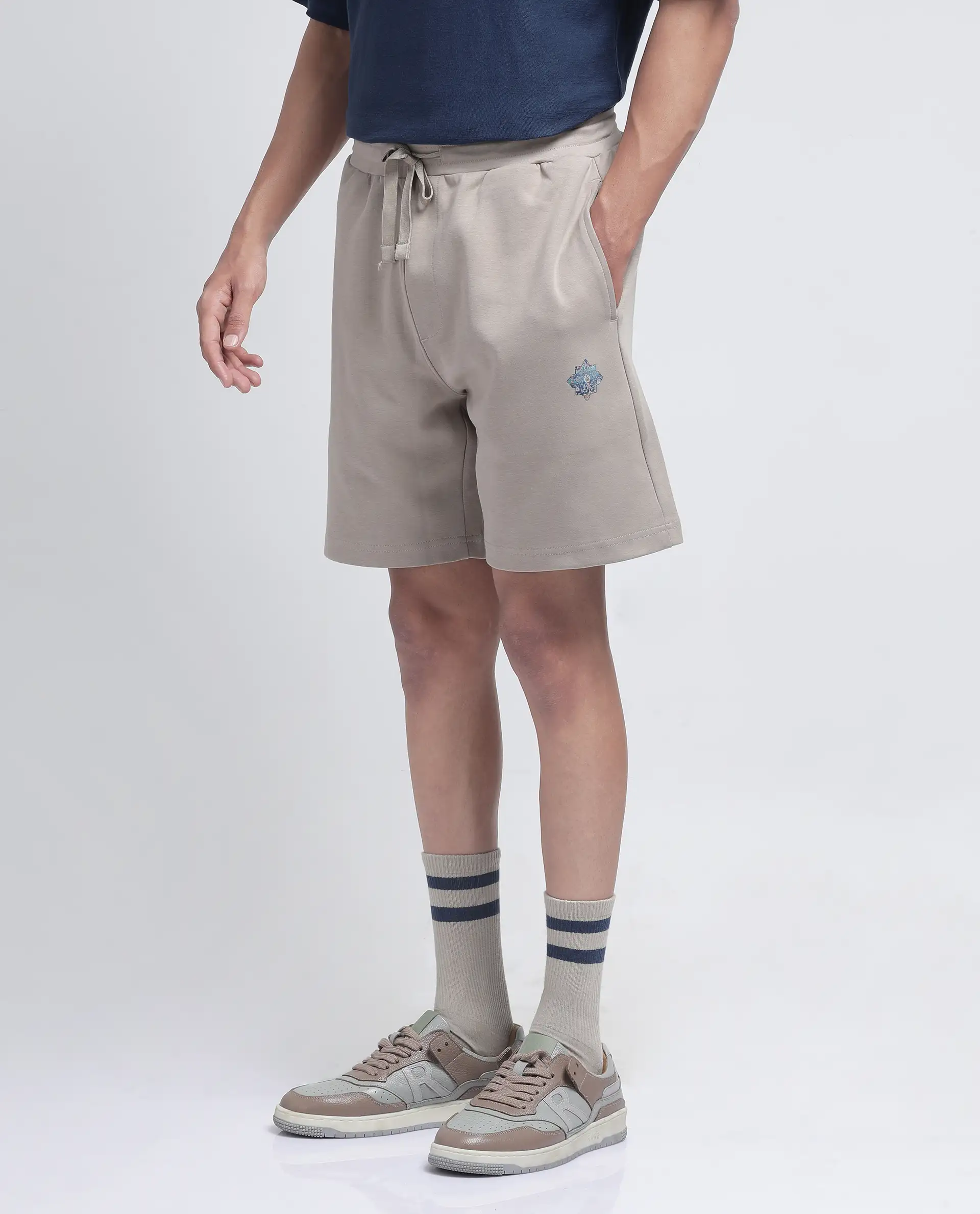 Rare Rabbit Men's Linor Beige Cotton Blend Plain Relaxed Fit Shorts - Image 5