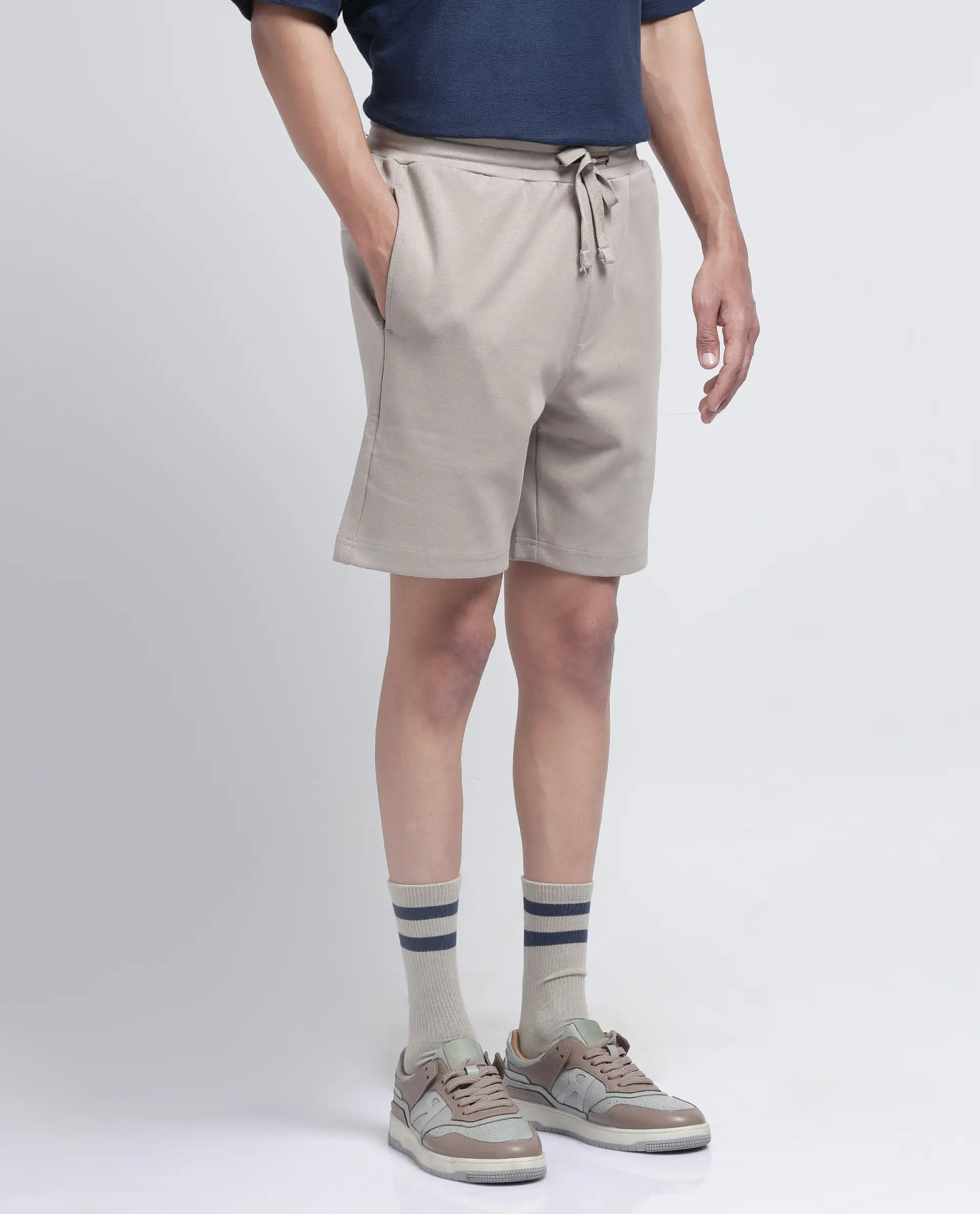 Rare Rabbit Men's Linor Beige Cotton Blend Plain Relaxed Fit Shorts - Image 6