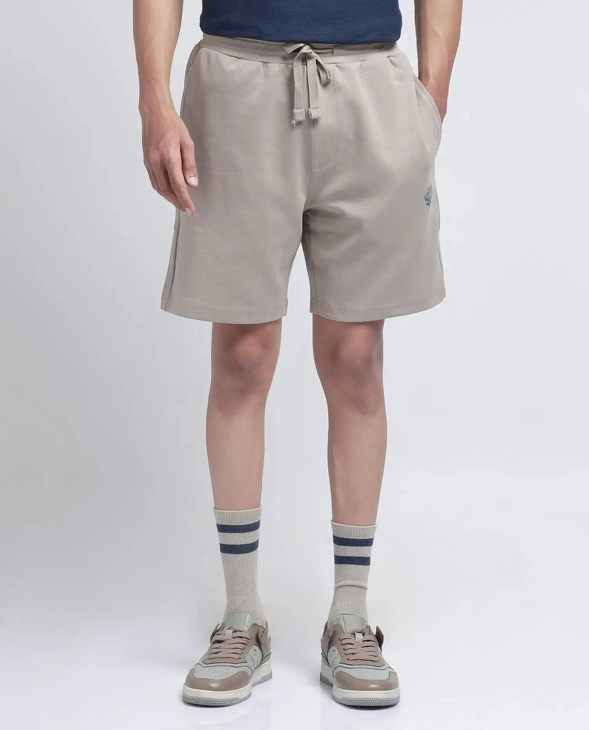 Rare Rabbit Men's Linor Beige Cotton Blend Plain Relaxed Fit Shorts - Image 9