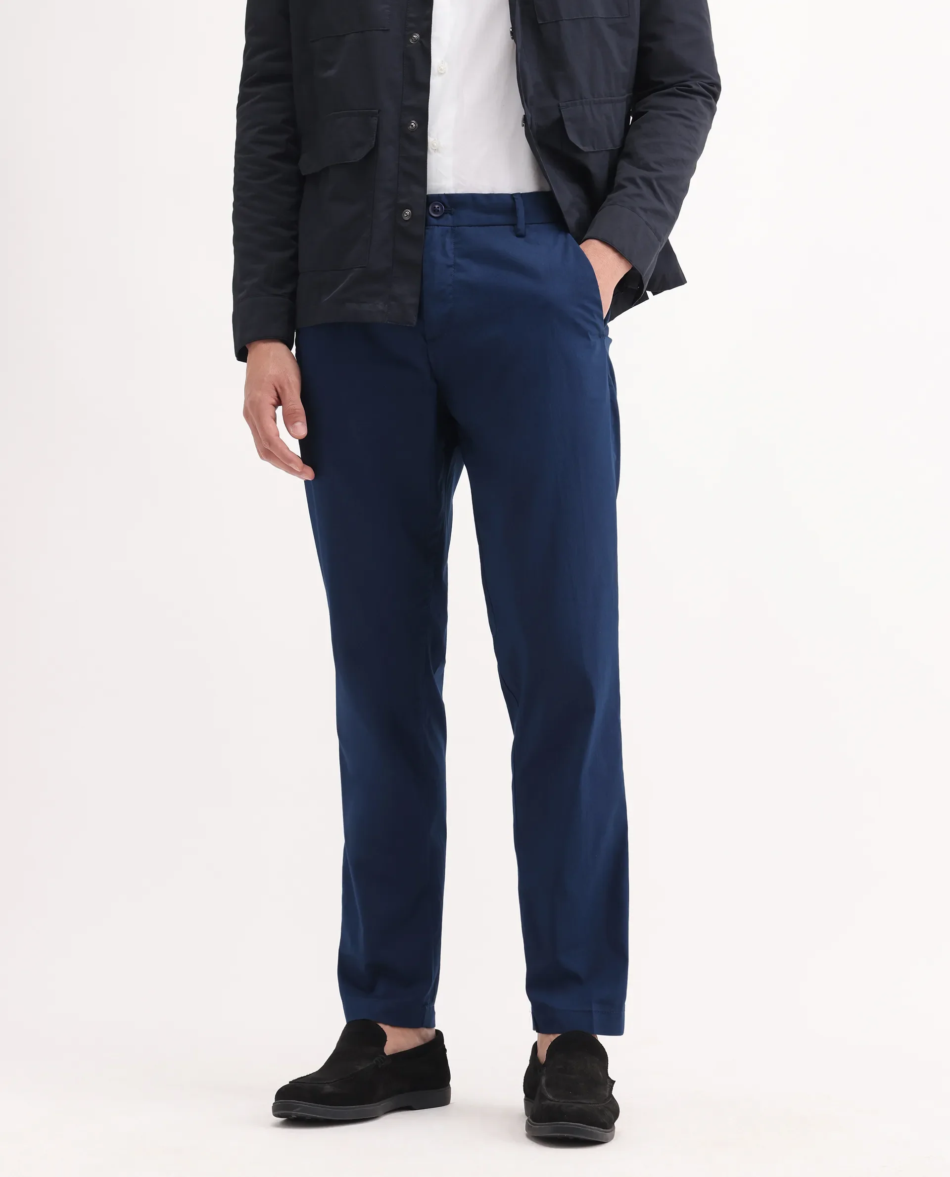 Rare Rabbit Men's Linotel Blue Cotton Blend Plain Regular Fit Trouser - Image 2