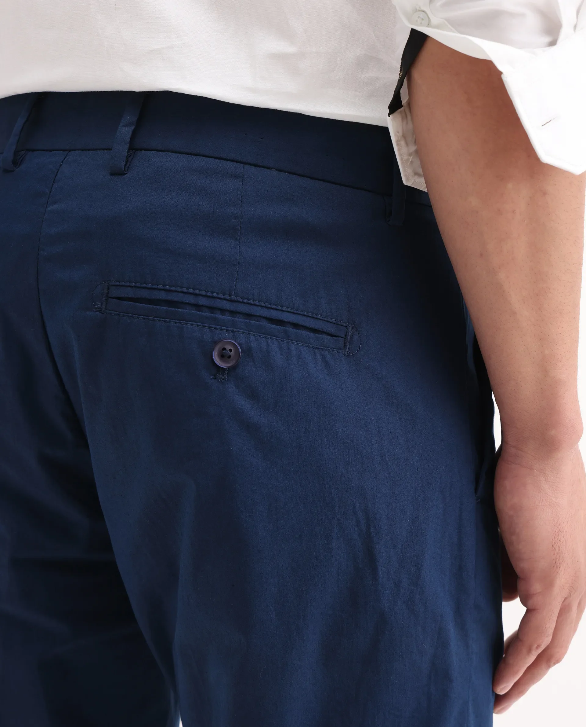 Rare Rabbit Men's Linotel Blue Cotton Blend Plain Regular Fit Trouser - Image 5