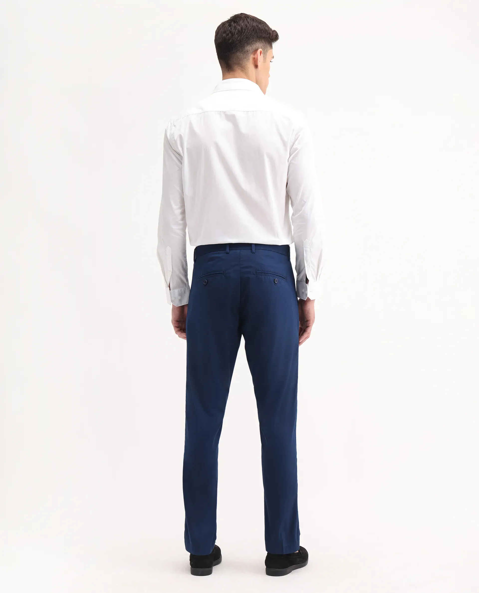 Rare Rabbit Men's Linotel Blue Cotton Blend Plain Regular Fit Trouser - Image 8