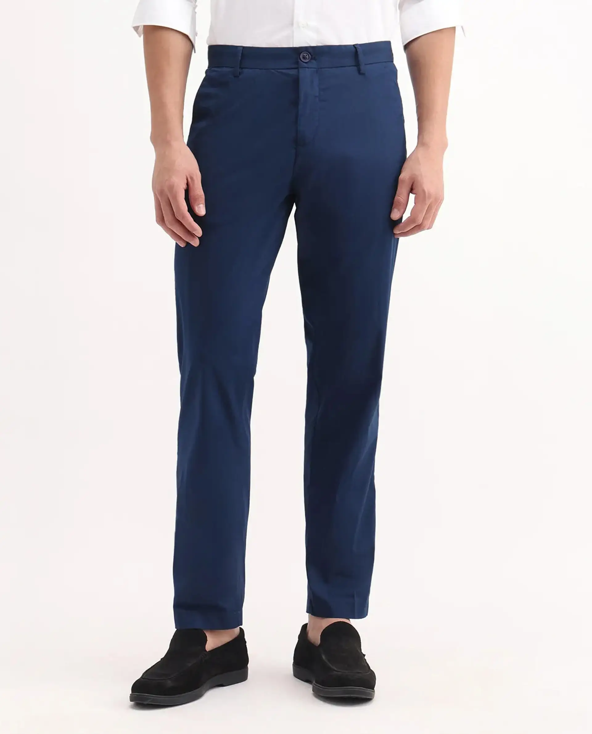 Rare Rabbit Men's Linotel Blue Cotton Blend Plain Regular Fit Trouser - Image 9
