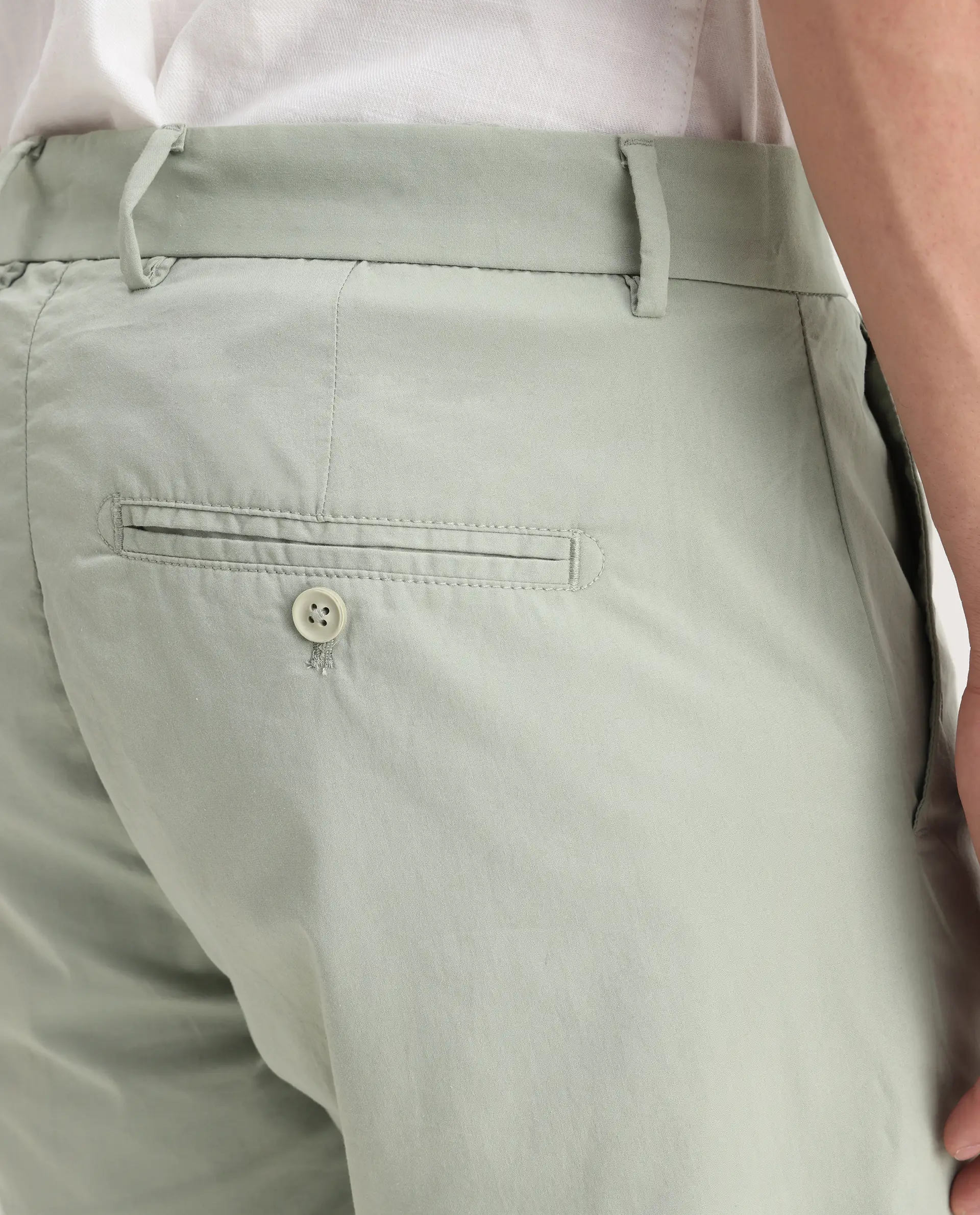 Rare Rabbit Men's Linotel Pastel Green Cotton Blend Plain Regular Fit Trouser - Image 6