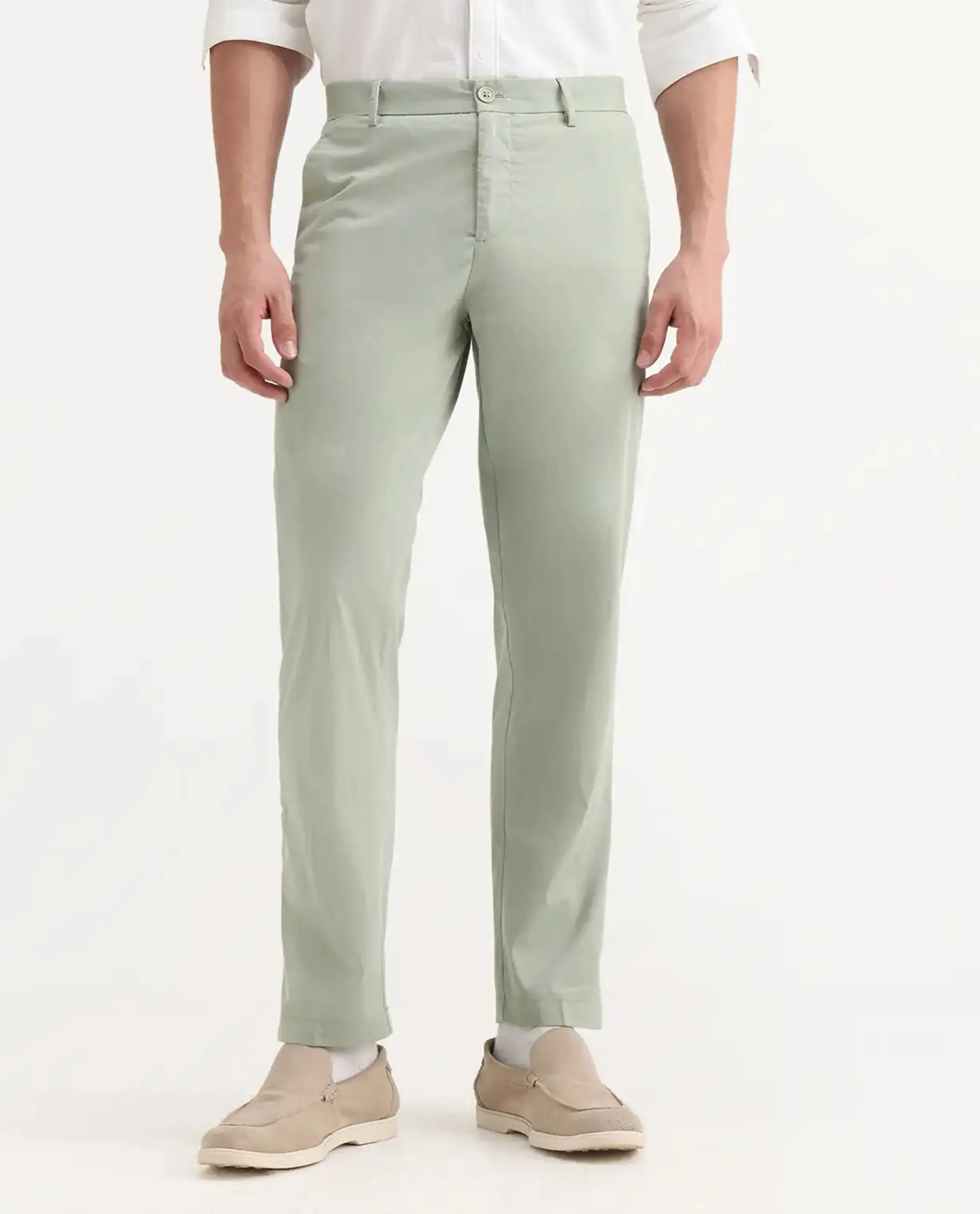 Rare Rabbit Men's Linotel Pastel Green Cotton Blend Plain Regular Fit Trouser - Image 9