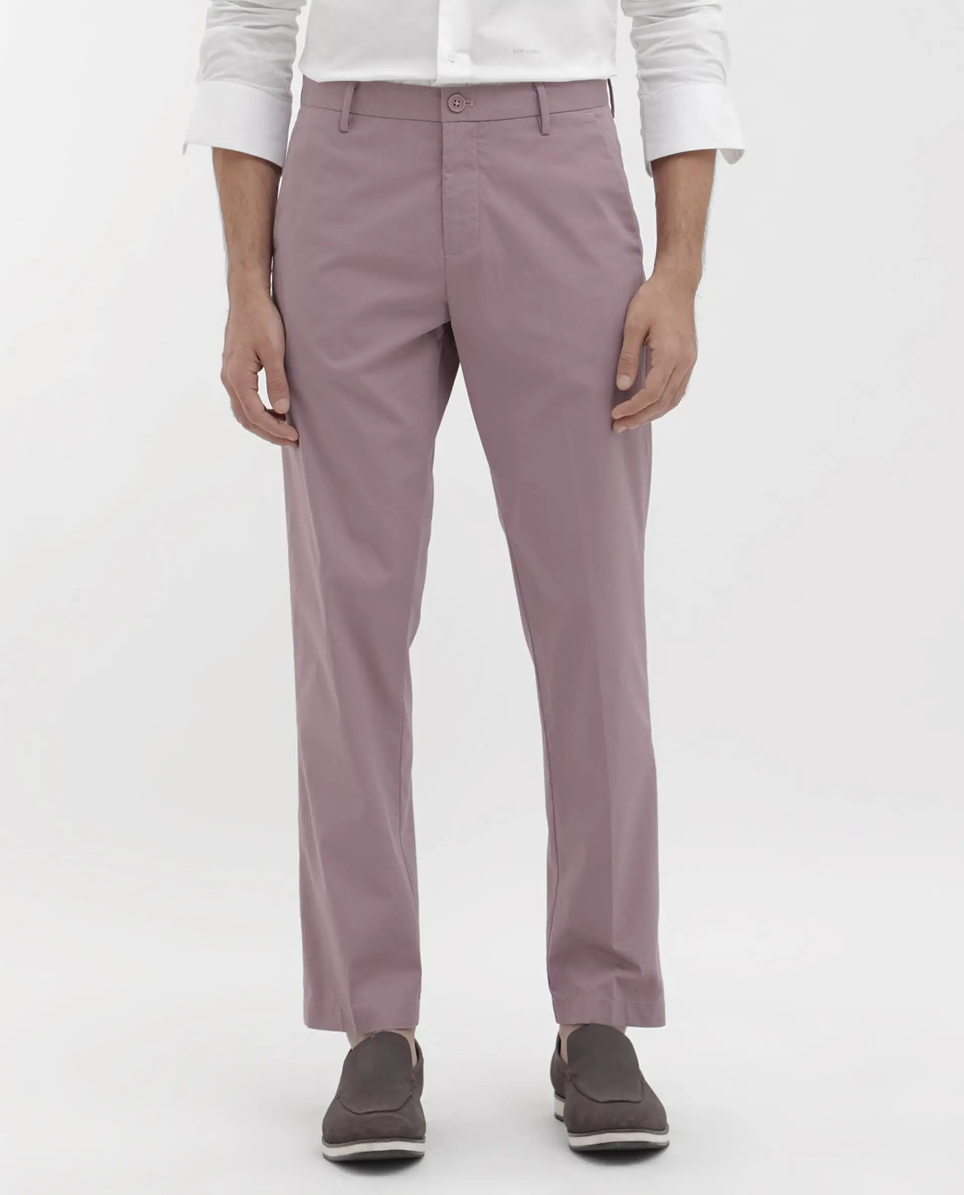 Rare Rabbit Men's Linotel Pastel Pink Cotton Blend Plain Regular Fit Trouser - Image 10