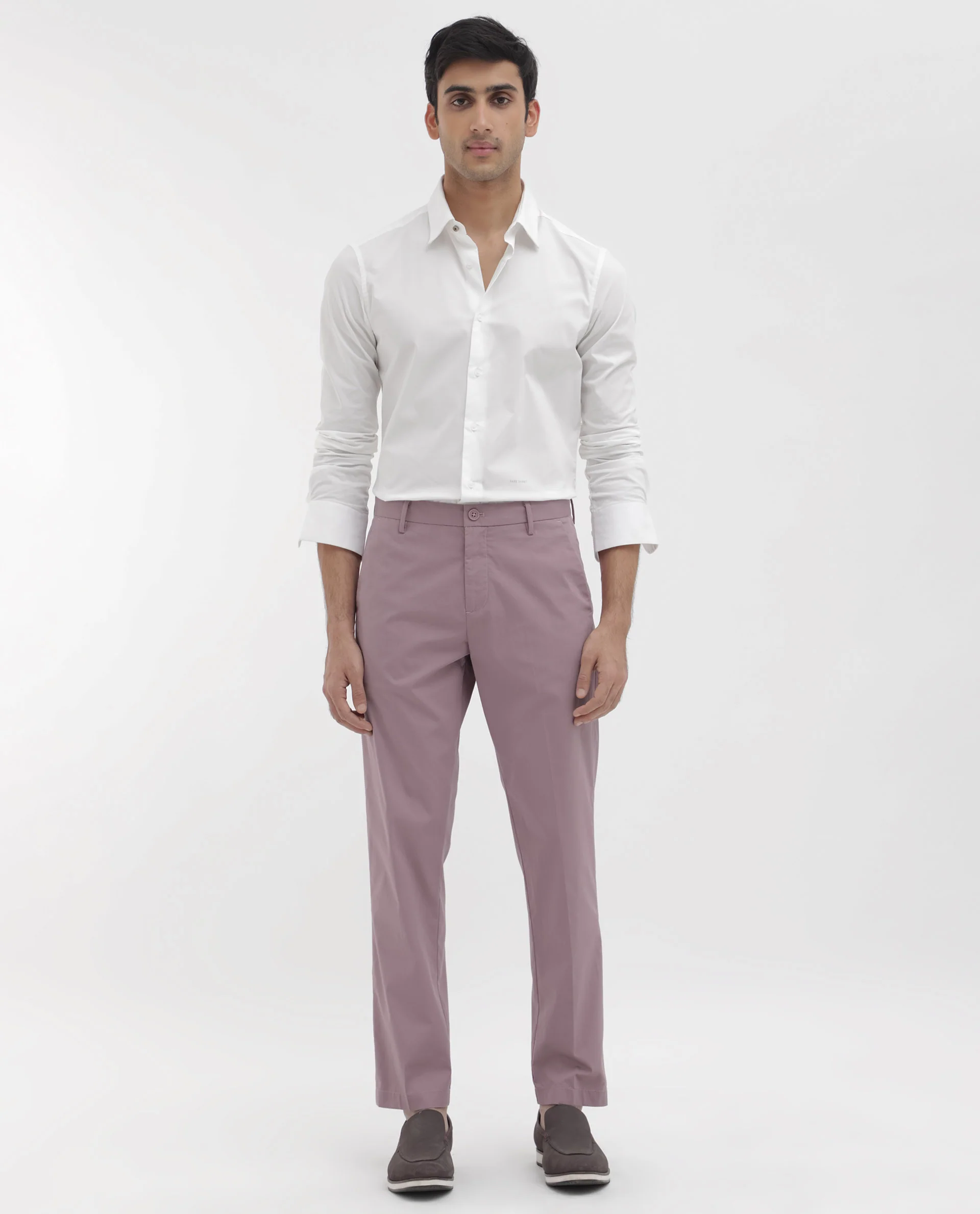 Rare Rabbit Men's Linotel Pastel Pink Cotton Blend Plain Regular Fit Trouser - Image 2