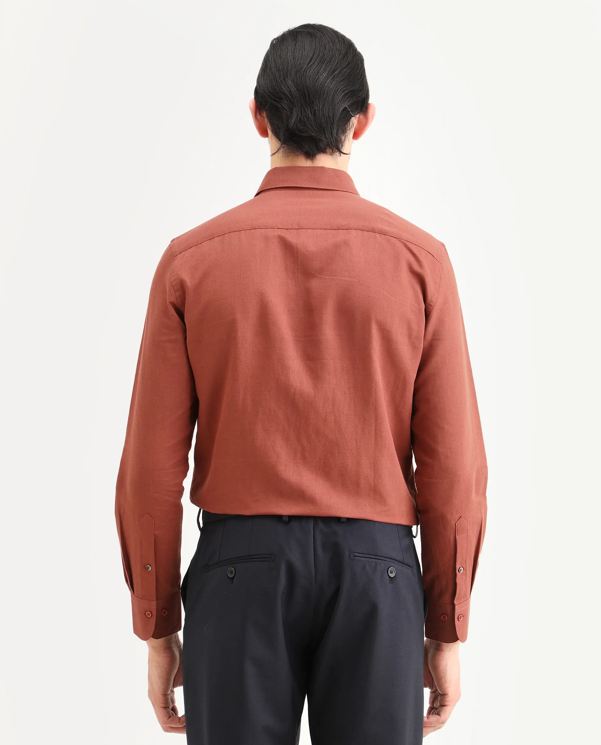 Rare Rabbit Men's Linox Light Rust Cotton Blend Fabric Full Sleeve Spread Collar Regular Fit Plain Shirt - Image 8