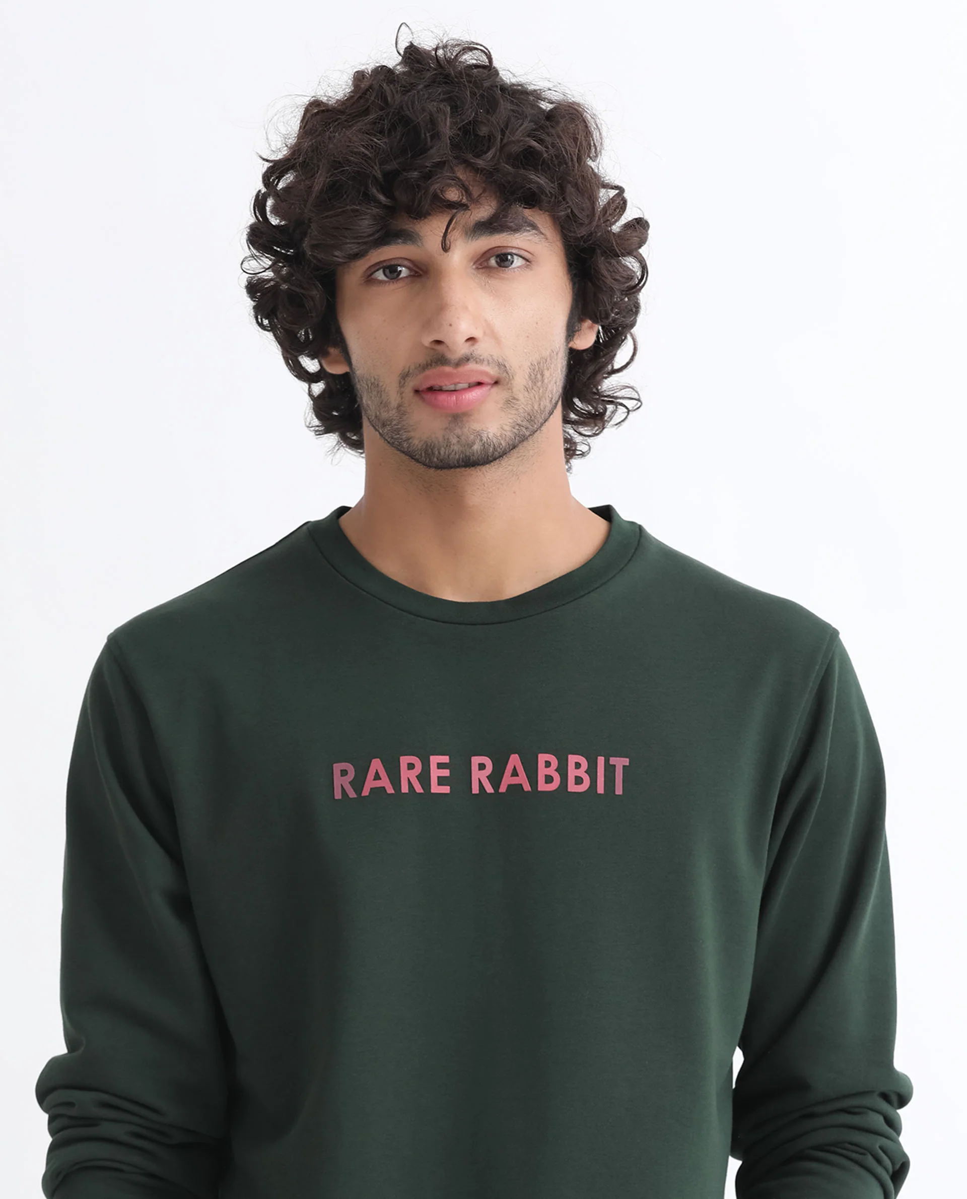 Rare Rabbit Men's Lintz Green Cotton Graphic Print Regular Fit Full Sleeve Crew Neck Sweatshirt - Image 3
