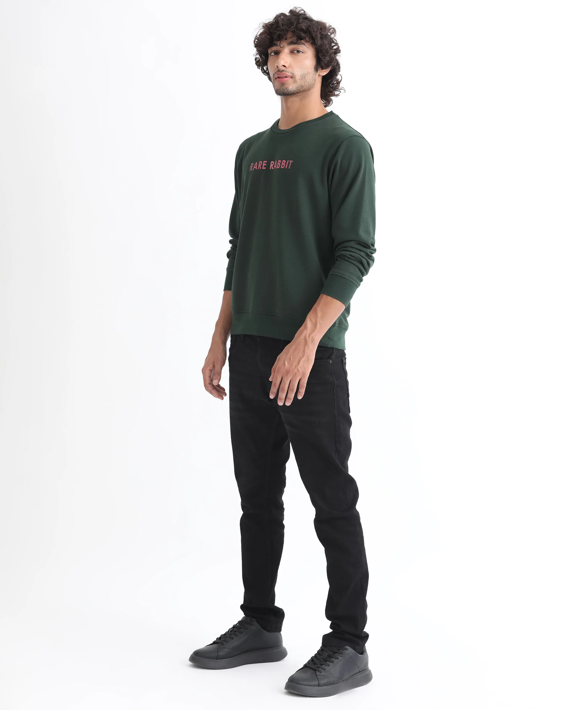 Rare Rabbit Men's Lintz Green Cotton Graphic Print Regular Fit Full Sleeve Crew Neck Sweatshirt - Image 4