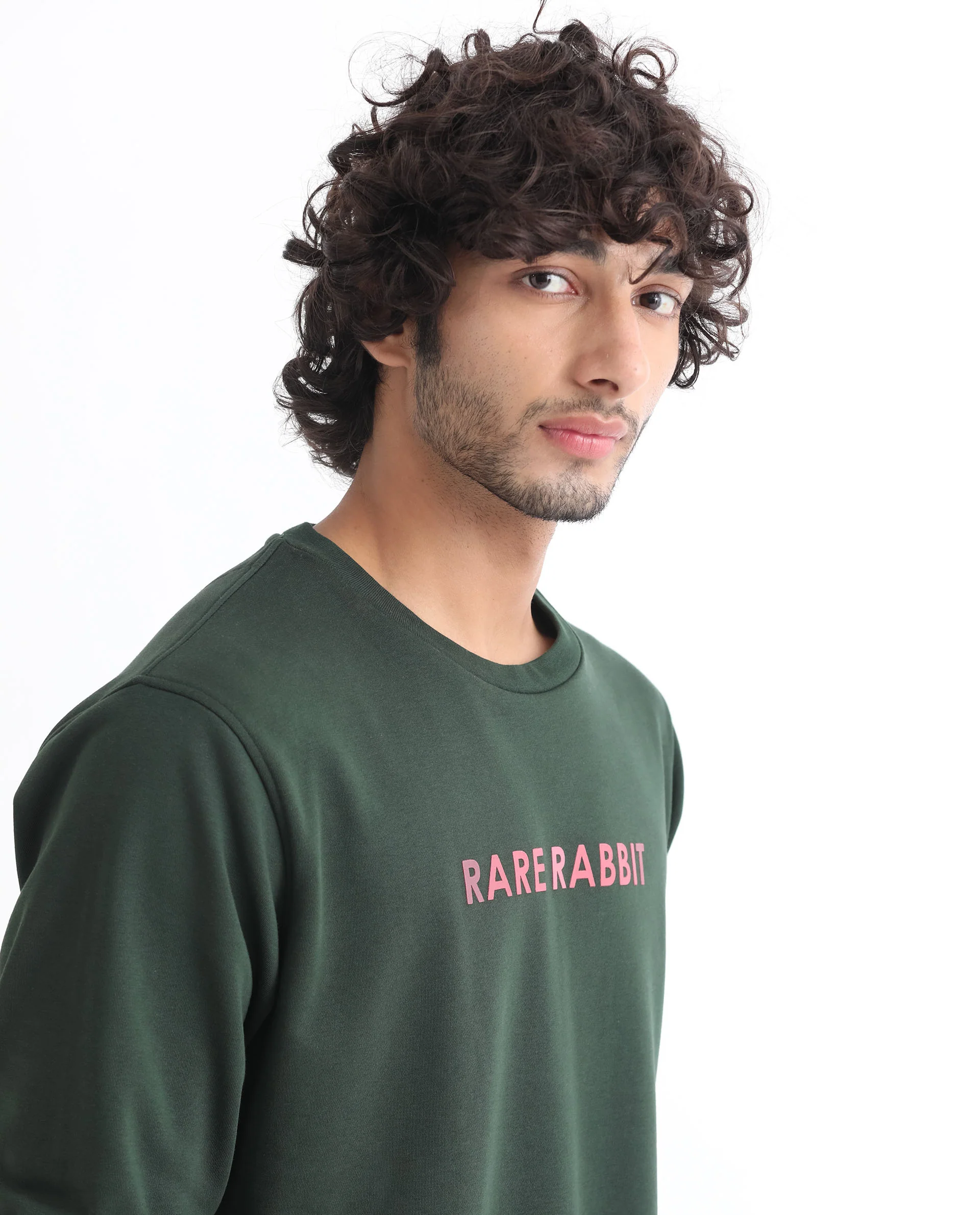 Rare Rabbit Men's Lintz Green Cotton Graphic Print Regular Fit Full Sleeve Crew Neck Sweatshirt - Image 5