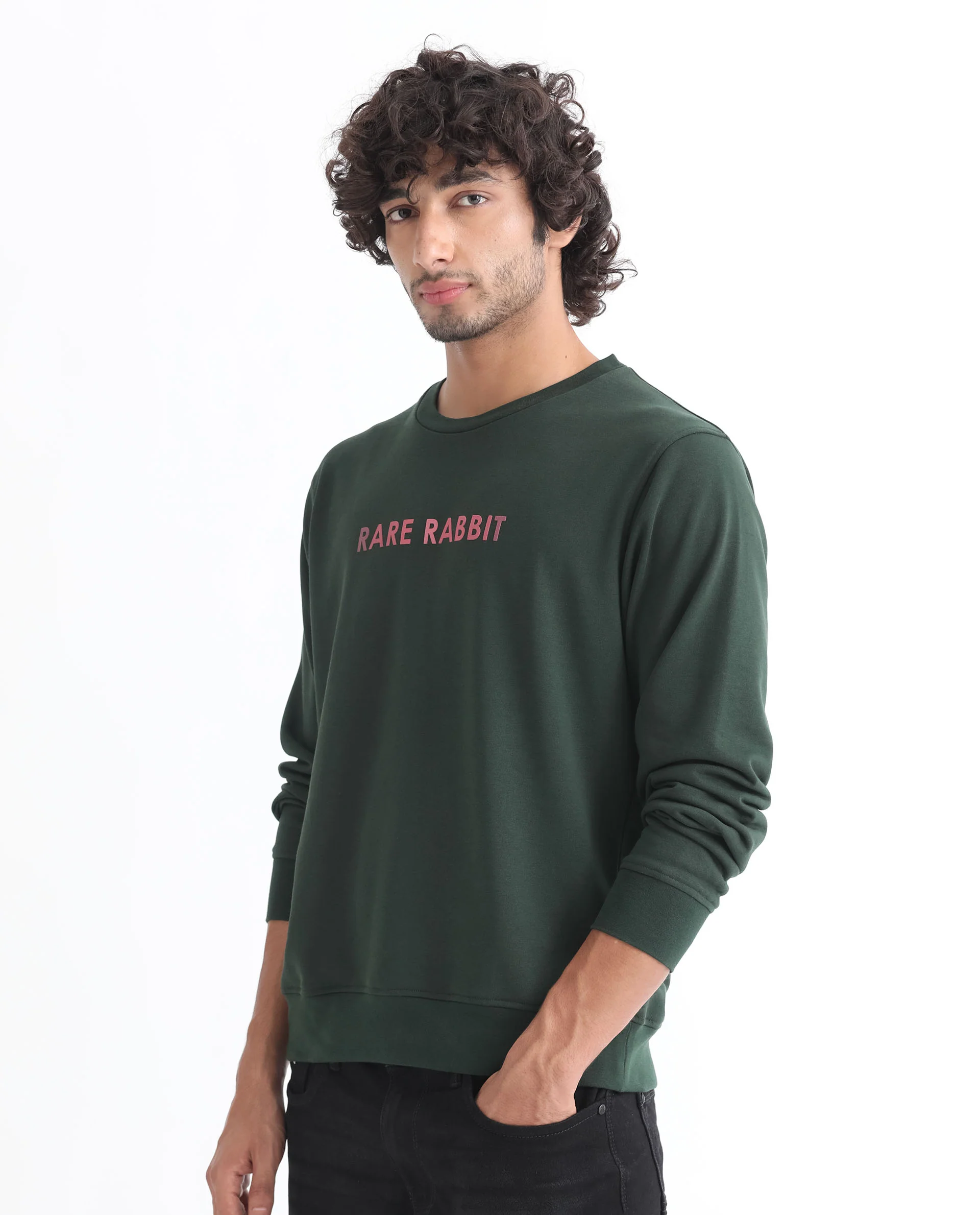 Rare Rabbit Men's Lintz Green Cotton Graphic Print Regular Fit Full Sleeve Crew Neck Sweatshirt - Image 6