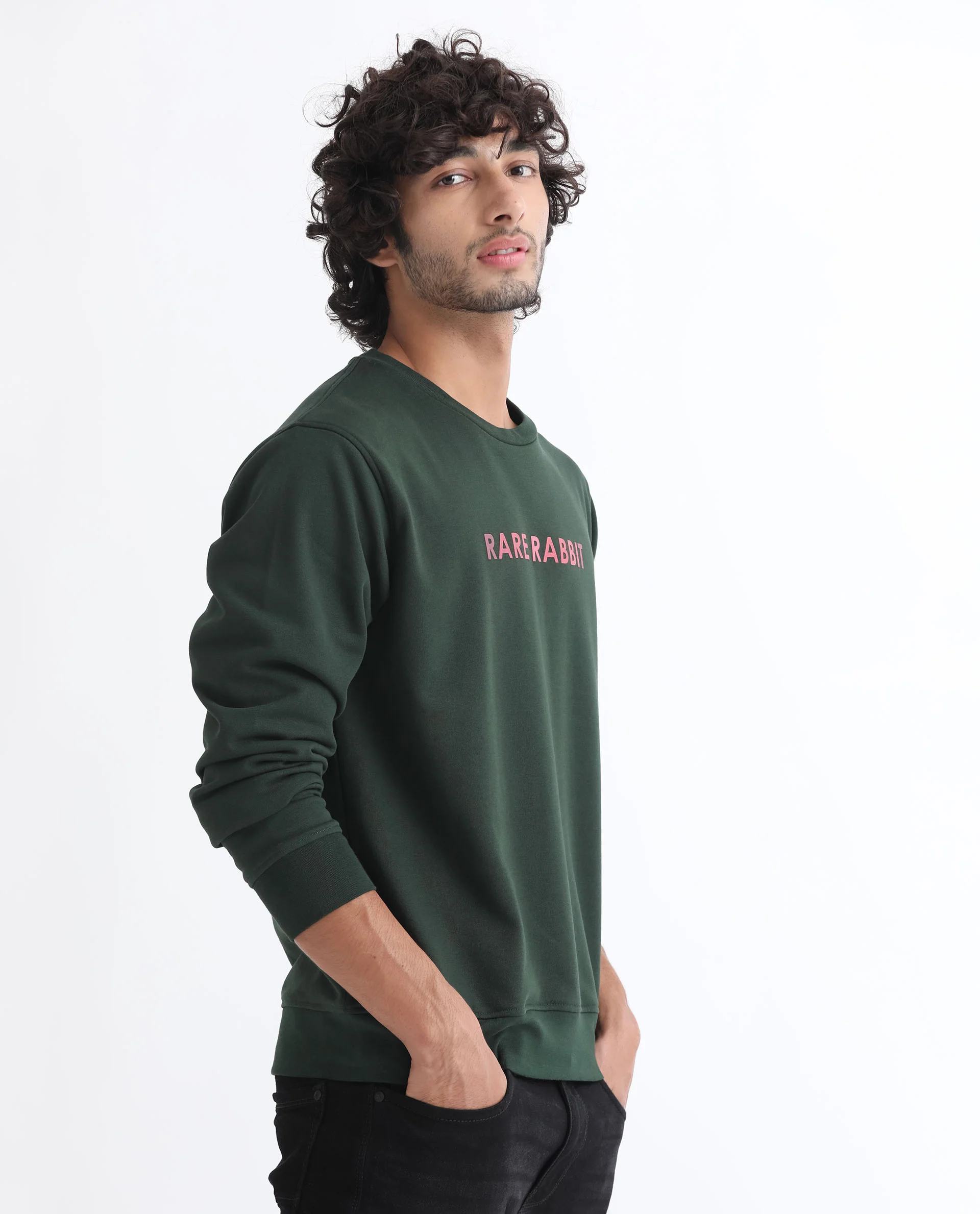 Rare Rabbit Men's Lintz Green Cotton Graphic Print Regular Fit Full Sleeve Crew Neck Sweatshirt - Image 7
