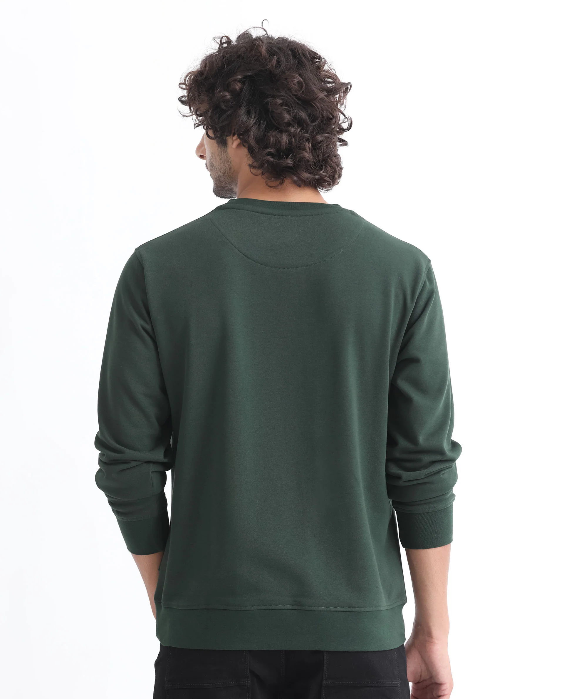 Rare Rabbit Men's Lintz Green Cotton Graphic Print Regular Fit Full Sleeve Crew Neck Sweatshirt - Image 8