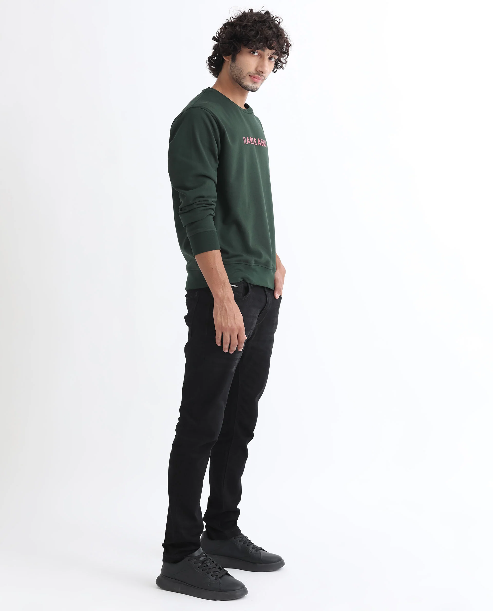 Rare Rabbit Men's Lintz Green Cotton Graphic Print Regular Fit Full Sleeve Crew Neck Sweatshirt - Image 9