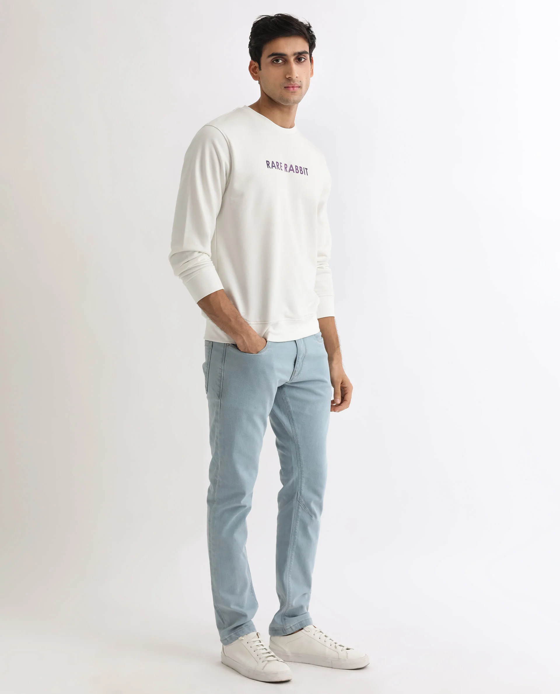 Rare Rabbit Men's Lintz Off White Cotton Graphic Print Regular Fit Full Sleeve Crew Neck Sweatshirt - Image 2
