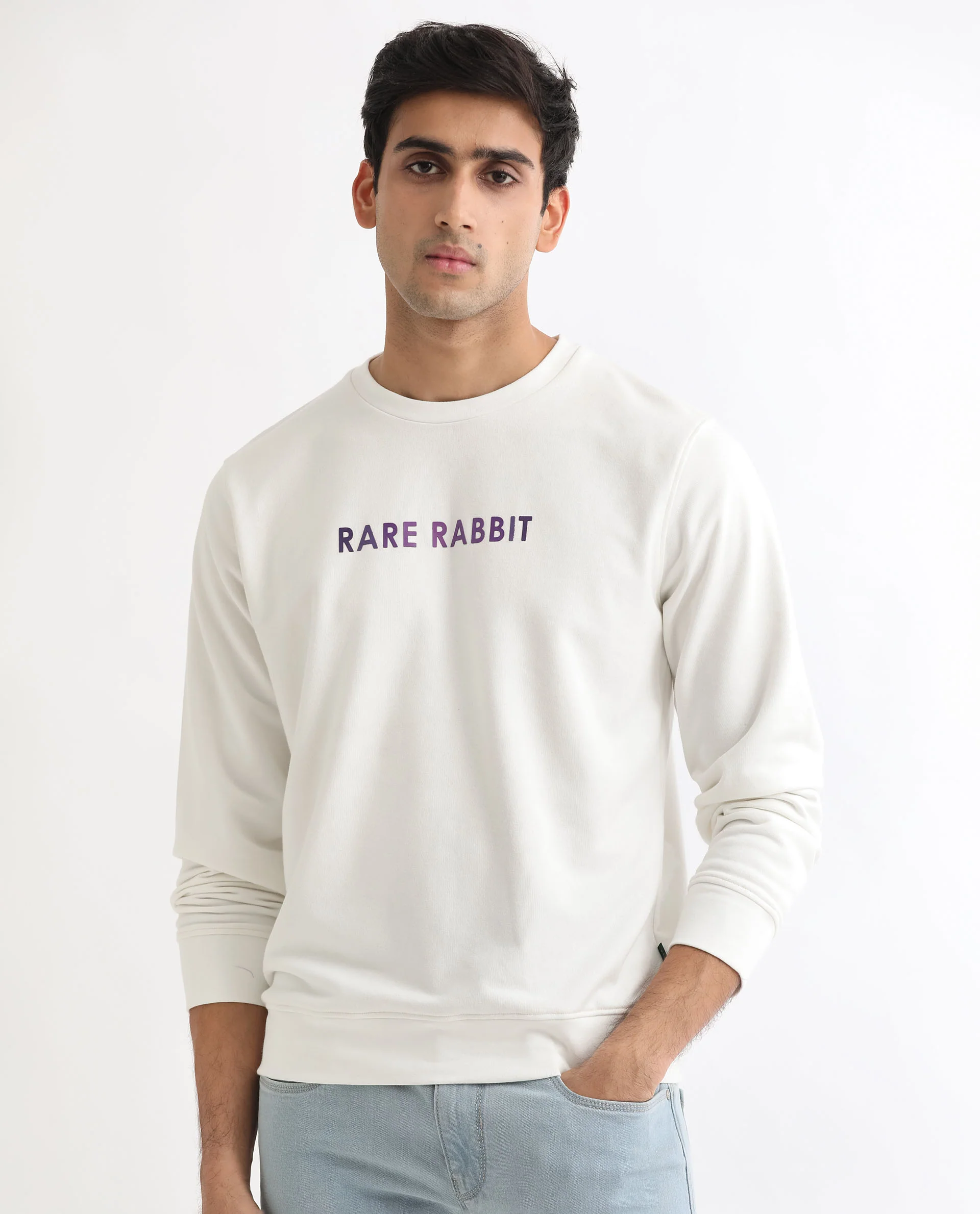 Rare Rabbit Men's Lintz Off White Cotton Graphic Print Regular Fit Full Sleeve Crew Neck Sweatshirt - Image 4