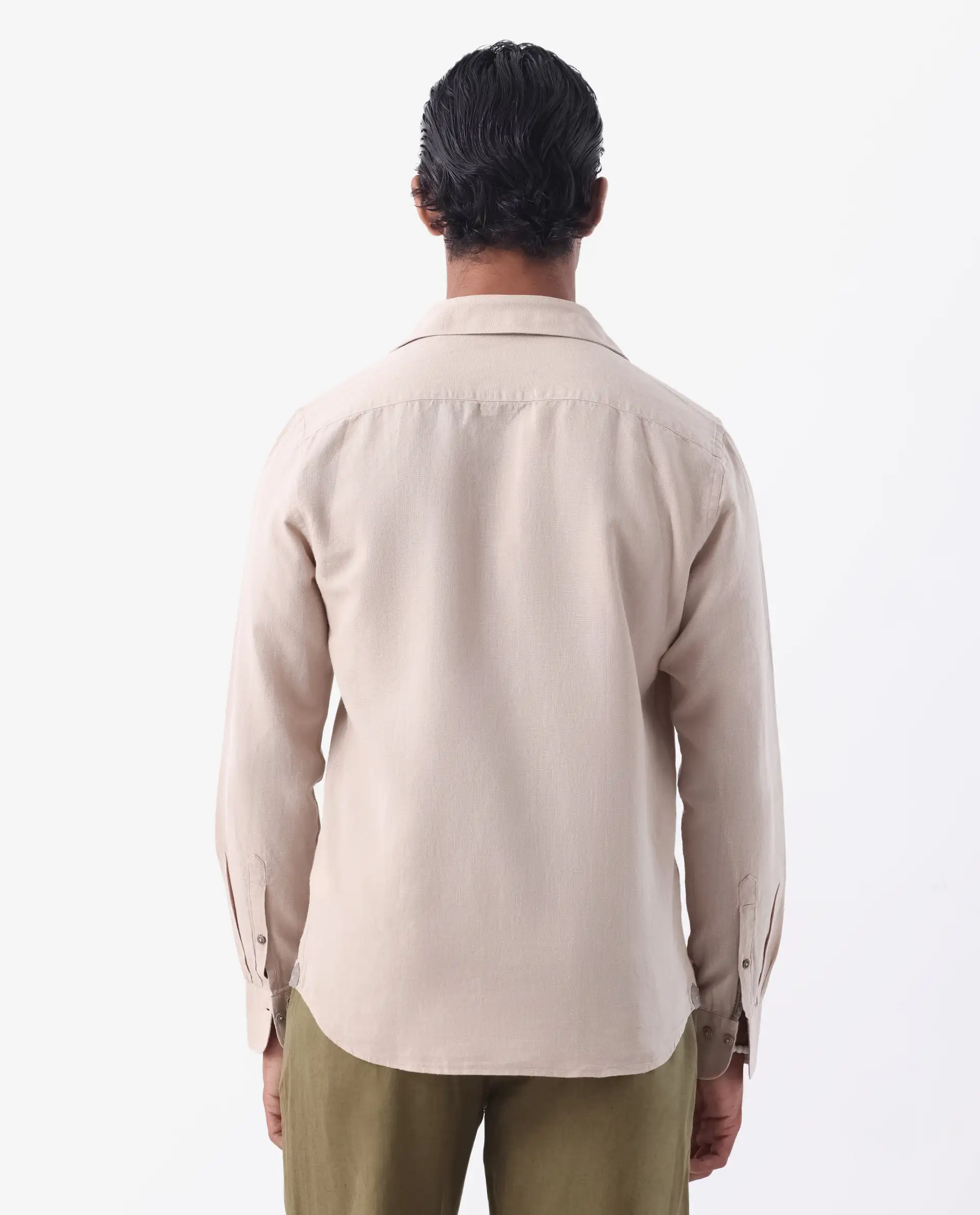 Rare Rabbit Men's Linux Light Beige Linen Blend Plain Regular Fit Full Sleeve Collared Shirt - Image 4