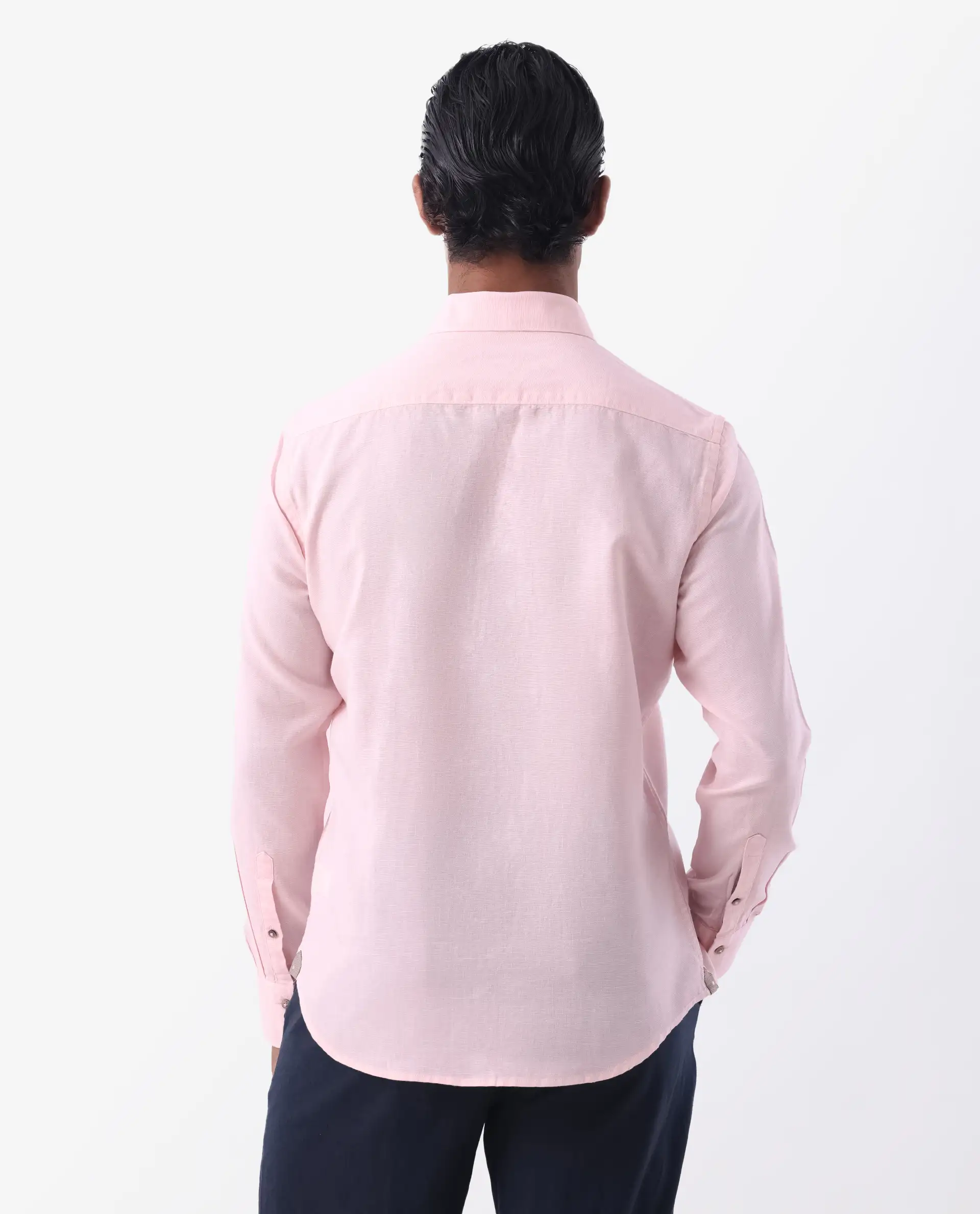 Rare Rabbit Men's Linux Light Pink Linen Blend Plain Regular Fit Full Sleeve Collared Shirt - Image 4