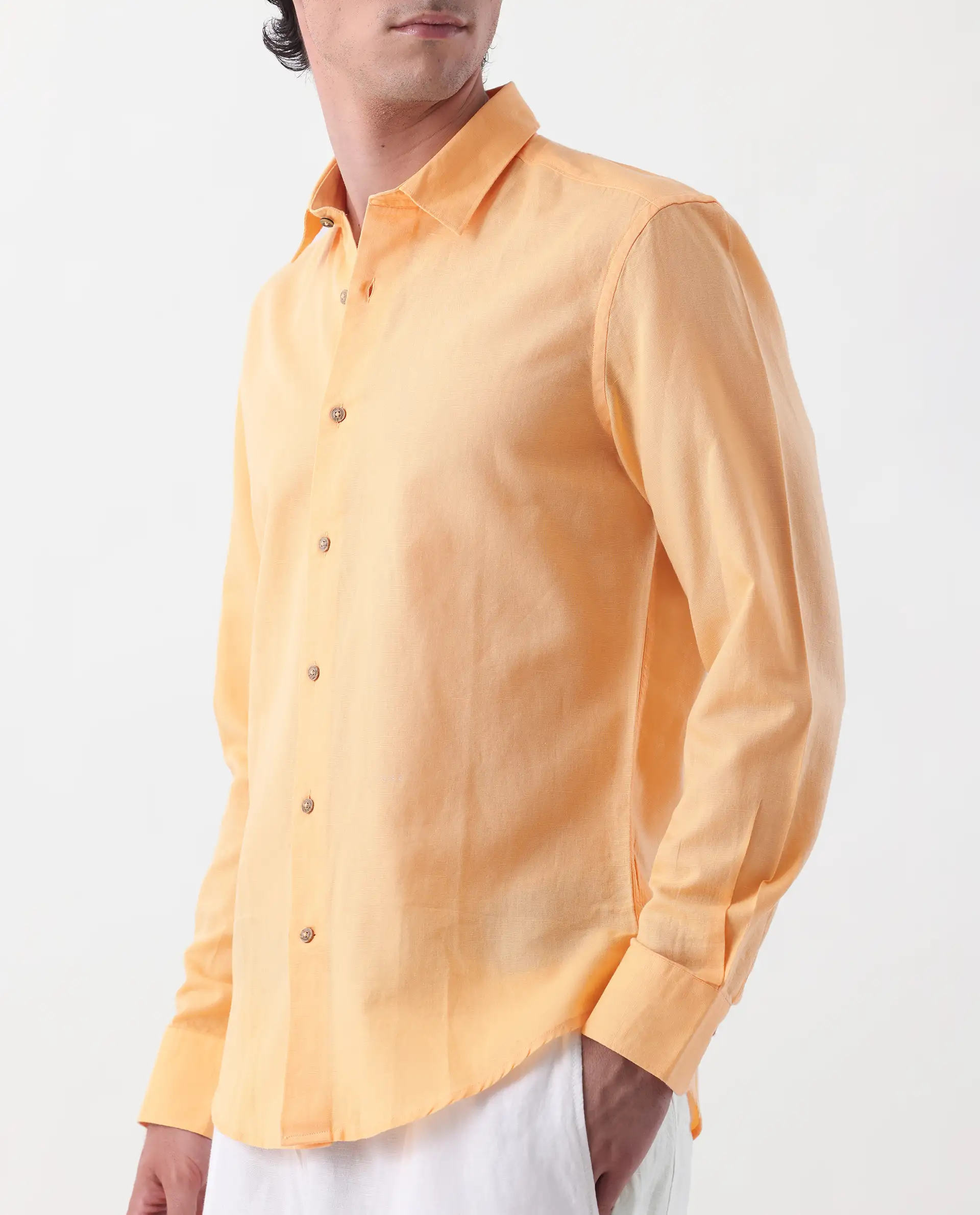Rare Rabbit Men's Linux Light Yellow Linen Blend Plain Regular Fit Full Sleeve Collared Shirt - Image 3