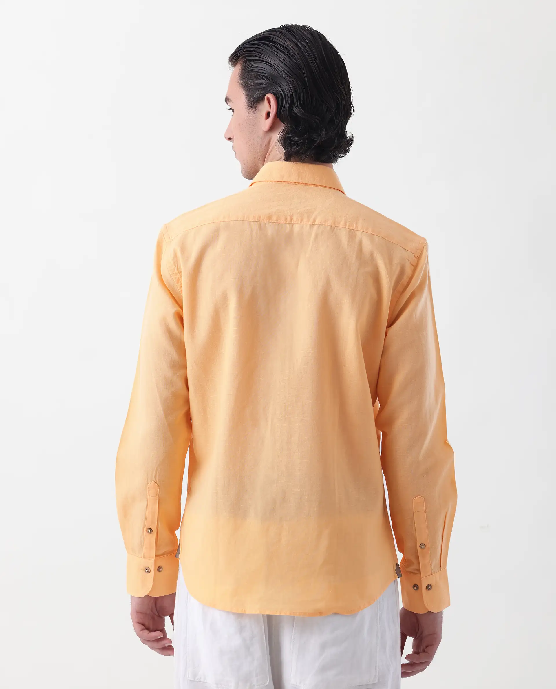 Rare Rabbit Men's Linux Light Yellow Linen Blend Plain Regular Fit Full Sleeve Collared Shirt - Image 4