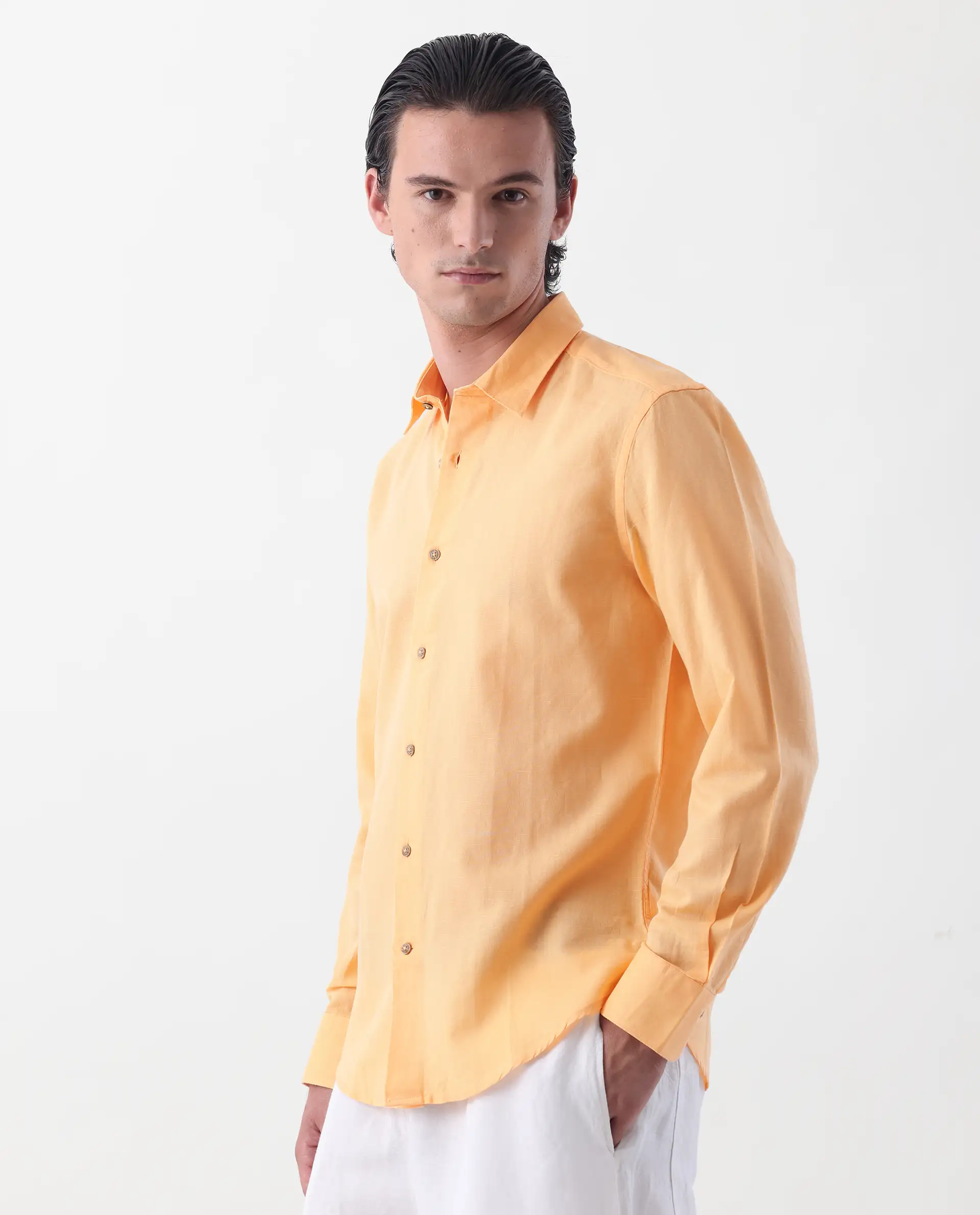 Rare Rabbit Men's Linux Light Yellow Linen Blend Plain Regular Fit Full Sleeve Collared Shirt - Image 5