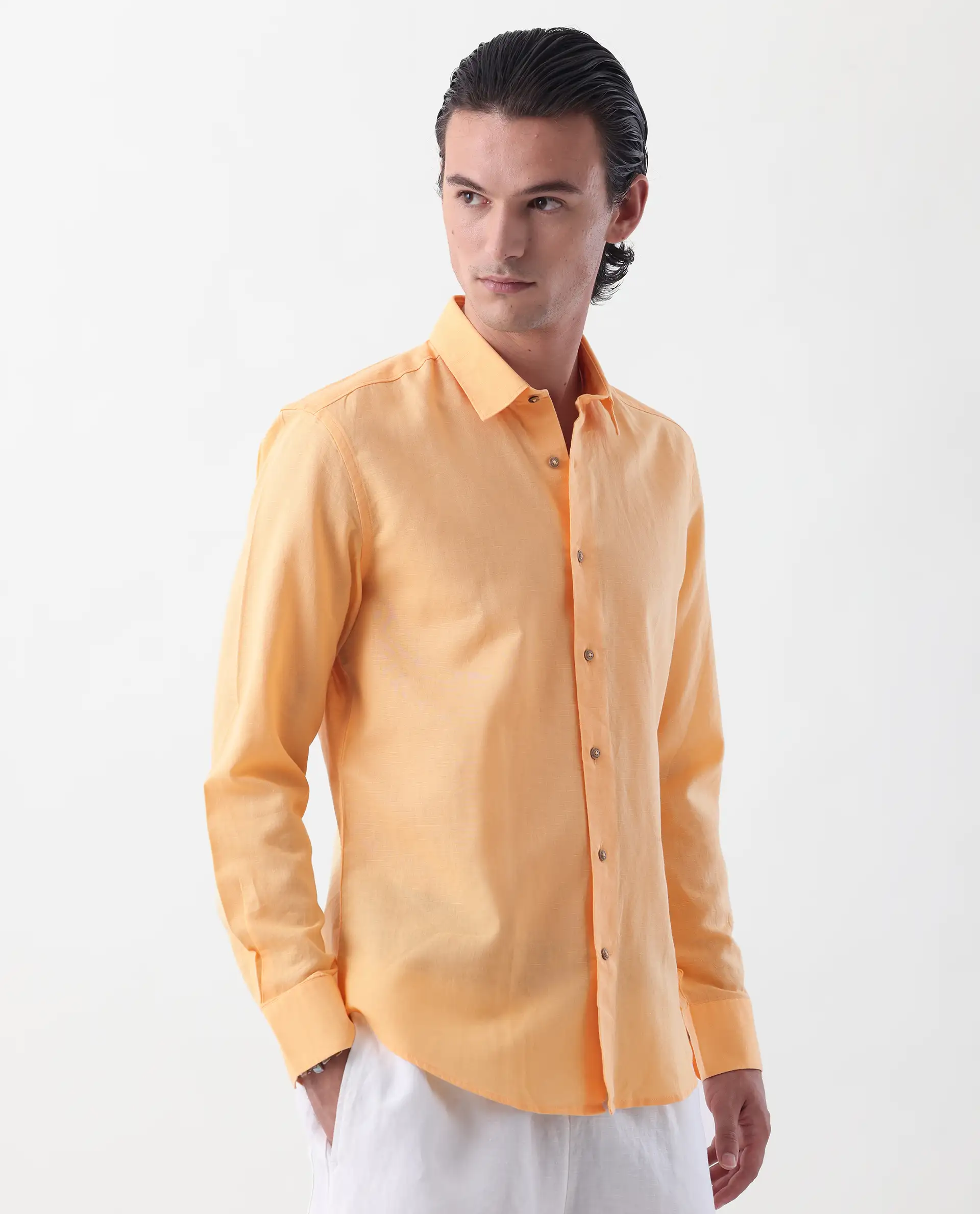 Rare Rabbit Men's Linux Light Yellow Linen Blend Plain Regular Fit Full Sleeve Collared Shirt - Image 6