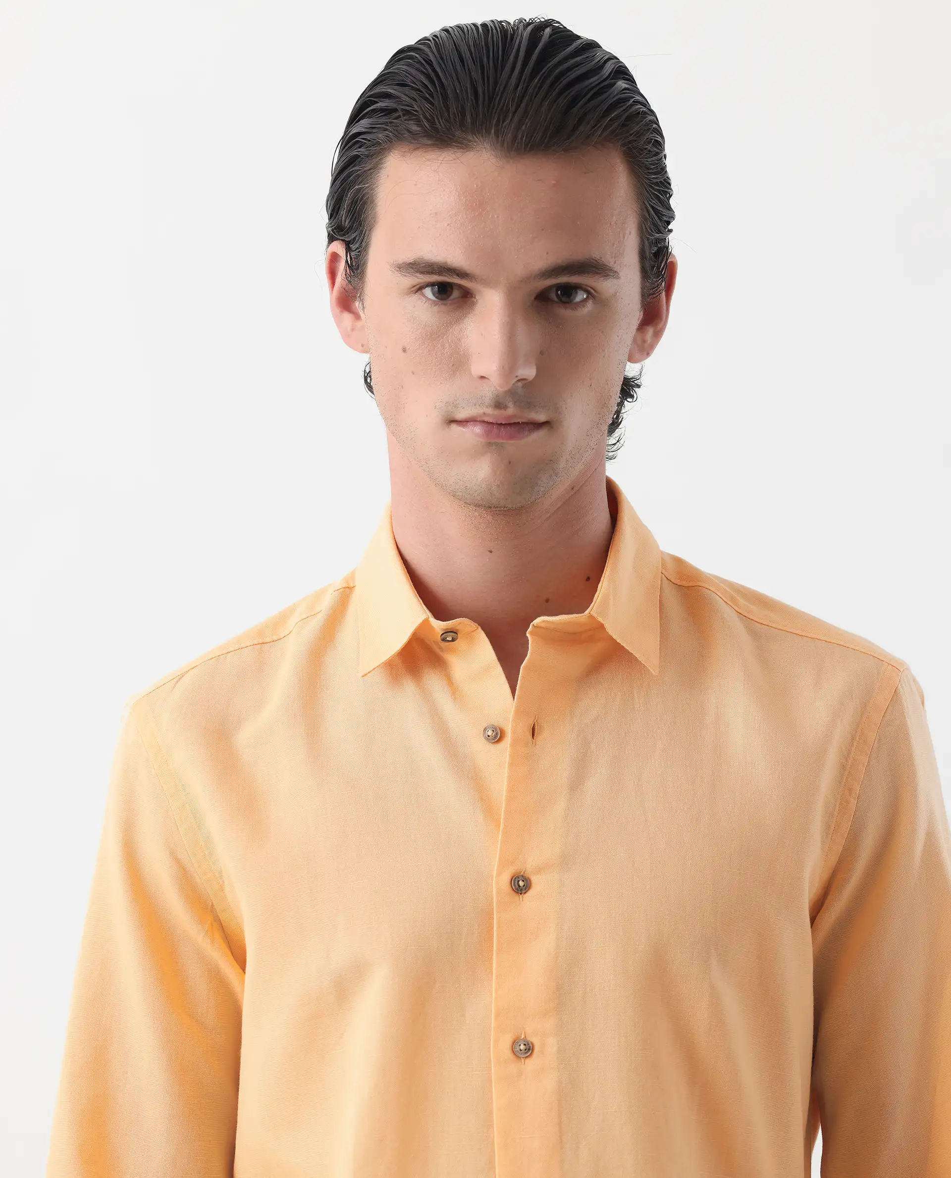 Rare Rabbit Men's Linux Light Yellow Linen Blend Plain Regular Fit Full Sleeve Collared Shirt - Image 7