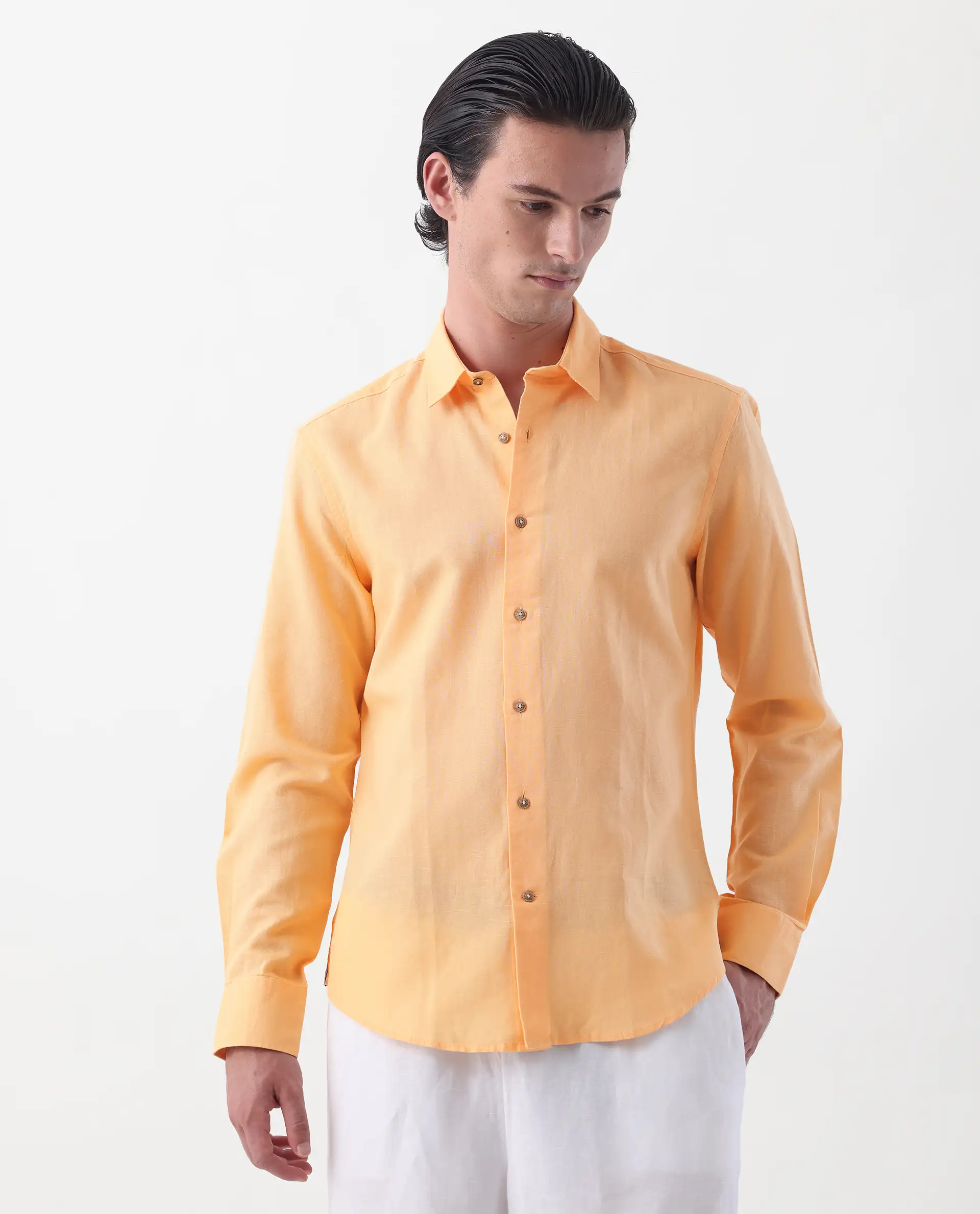 Rare Rabbit Men's Linux Light Yellow Linen Blend Plain Regular Fit Full Sleeve Collared Shirt - Image 8