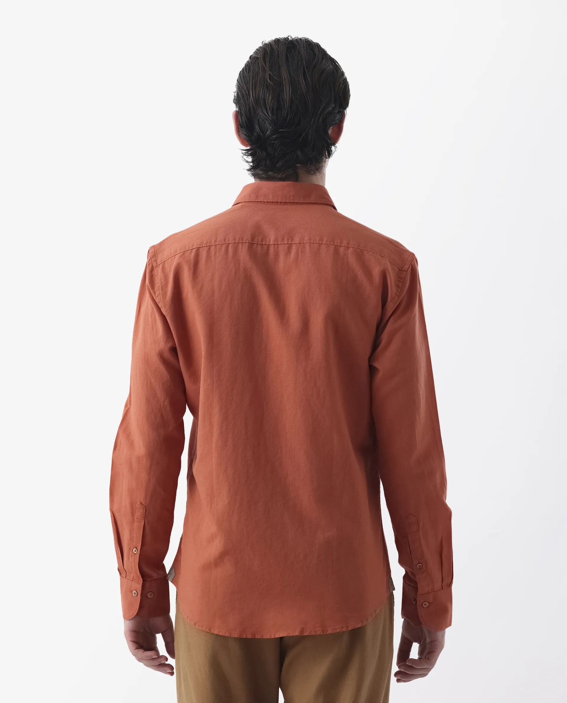 Rare Rabbit Men's Linux Orange Linen Blend Plain Regular Fit Full Sleeve Collared Shirt - Image 8