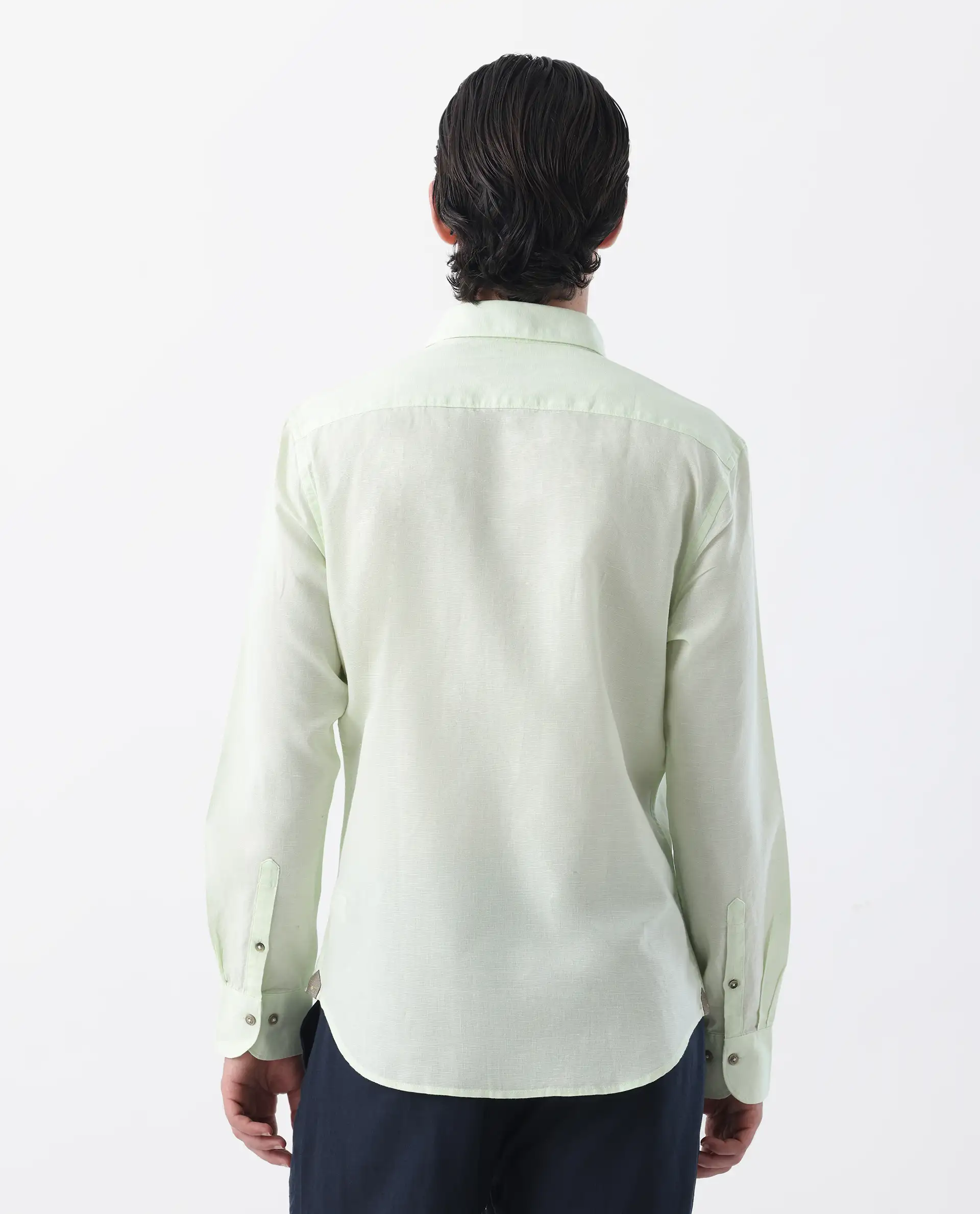 Rare Rabbit Men's Linux Pastel Green Linen Blend Plain Regular Fit Full Sleeve Collared Shirt - Image 5