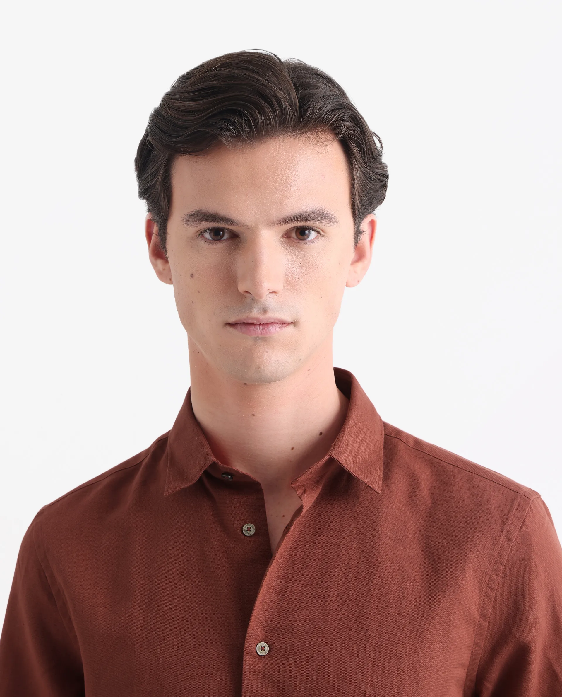 Rare Rabbit Men's Linux Rust Linen Blend Plain Regular Fit Full Sleeve Collared Shirt - Image 5